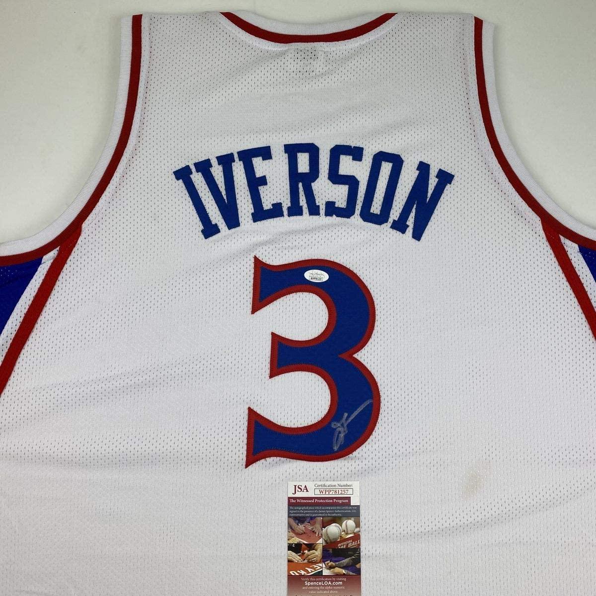 Autographed/Signed Allen Iverson Philadelphia White Retro Basketball Jersey JSA COA