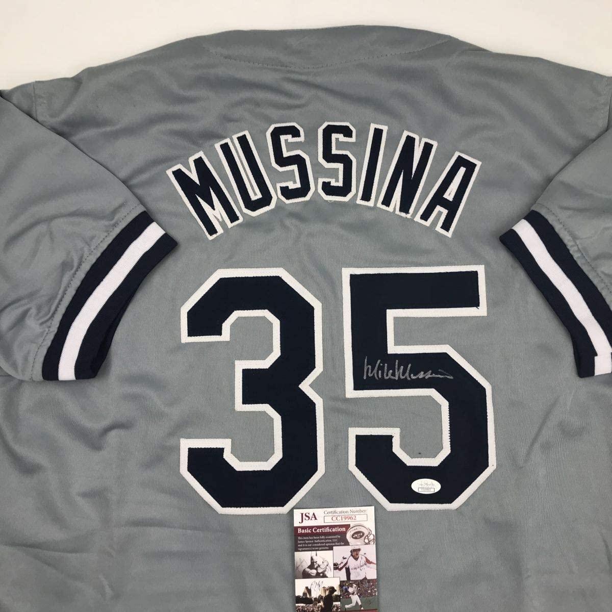 Autographed/Signed Mike Mussina New York Grey Baseball Jersey JSA COA