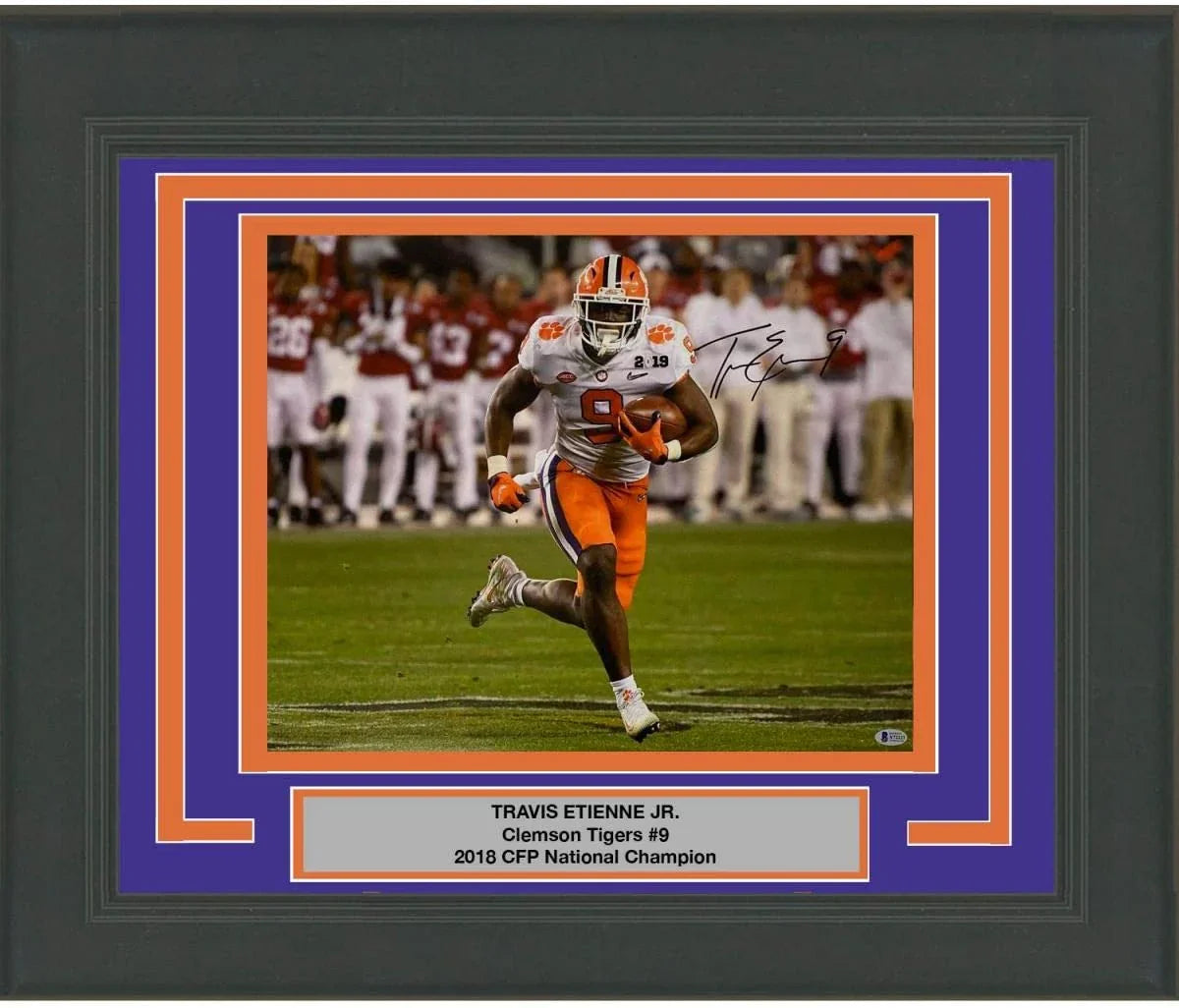Framed Autographed/Signed Travis Etienne Jr Clemson Tigers 16x20 College Football Photo Beckett BAS COA #2