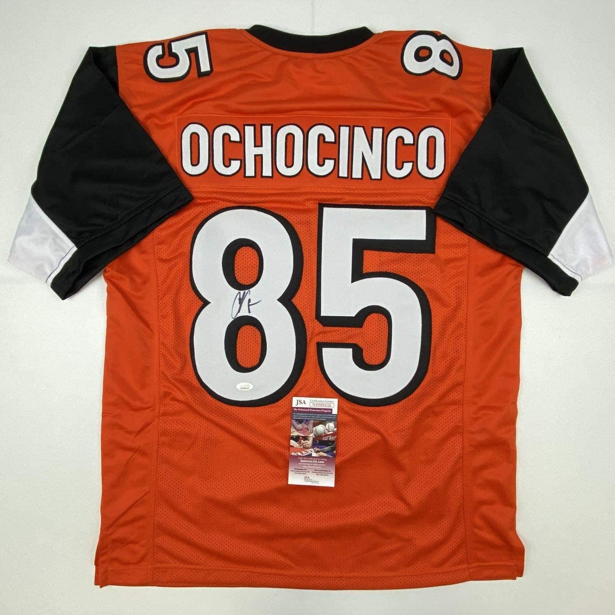Autographed/Signed Chad Ochocinco (Johnson) Cincinnati Orange Football Jersey JSA COA