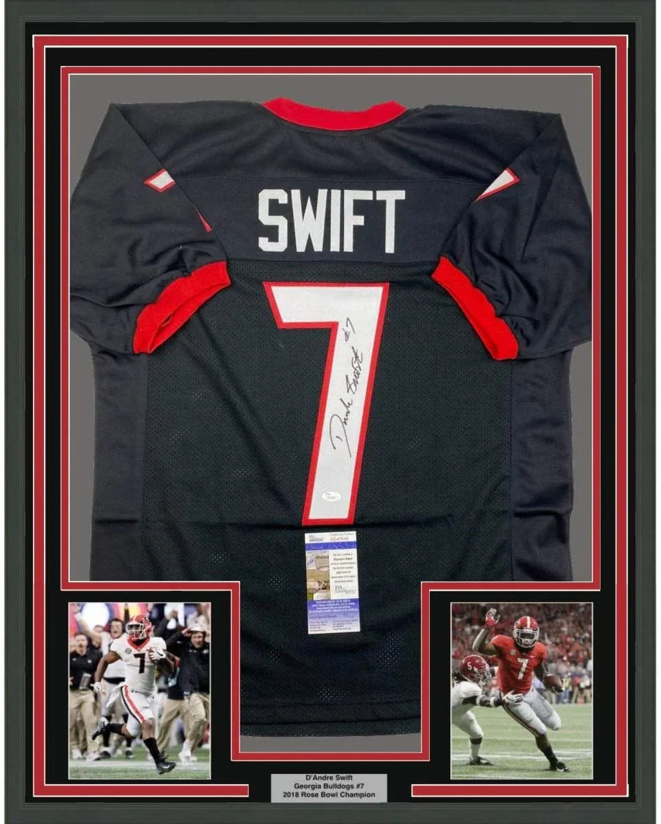 Framed Autographed/Signed D'Andre Swift 35x39 Georgia Black College Football Jersey JSA COA