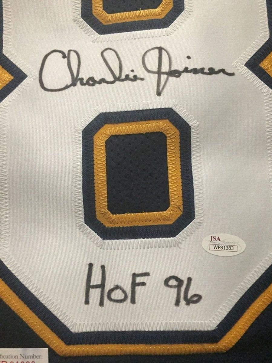 Framed Autographed/Signed Charlie Joiner HOF 96 35x39 San Diego Chargers Dark Blue Football Jersey JSA COA