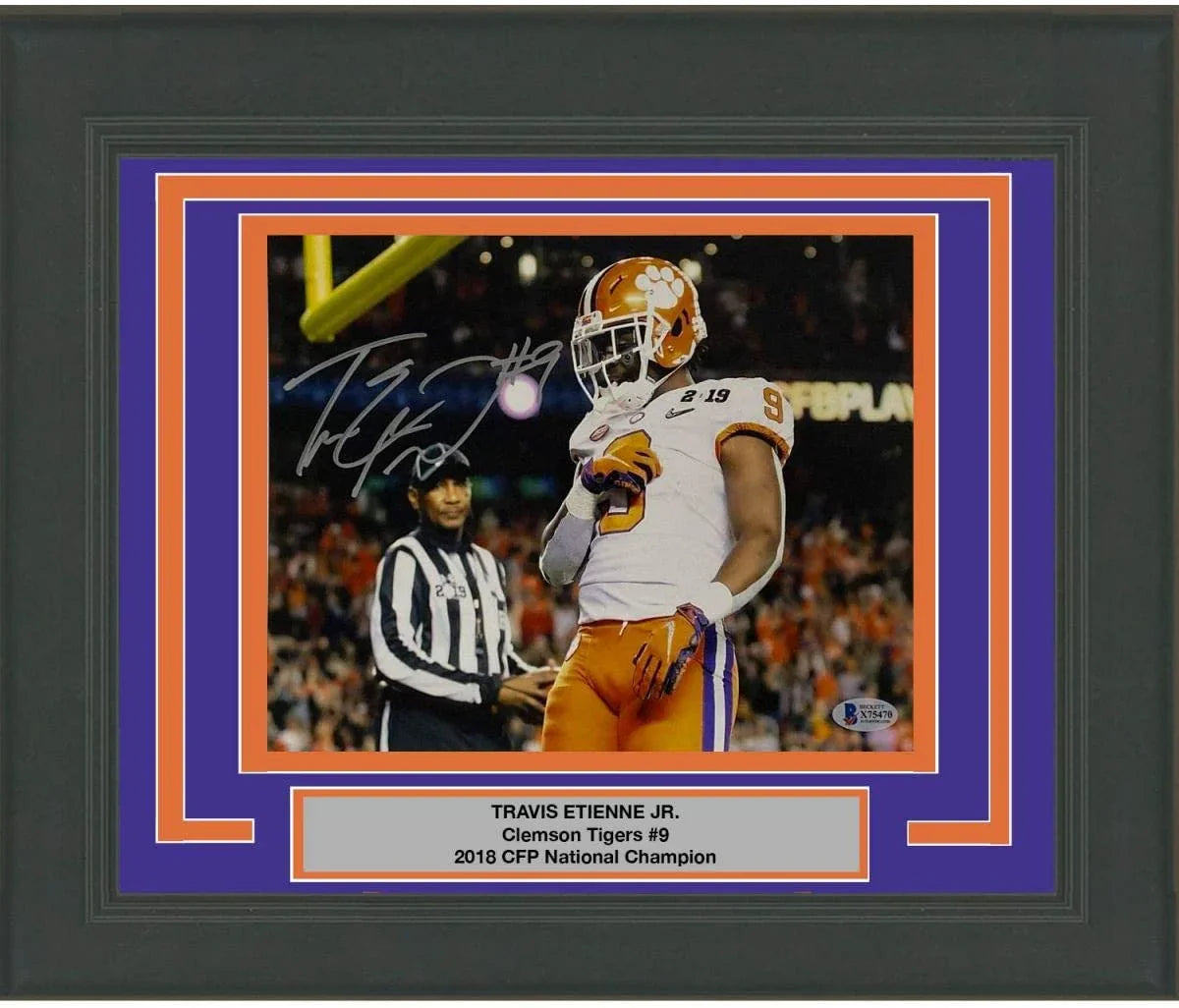 Framed Autographed/Signed Travis Etienne Jr Clemson Tigers 8x10 College Football Photo Beckett BAS COA #4