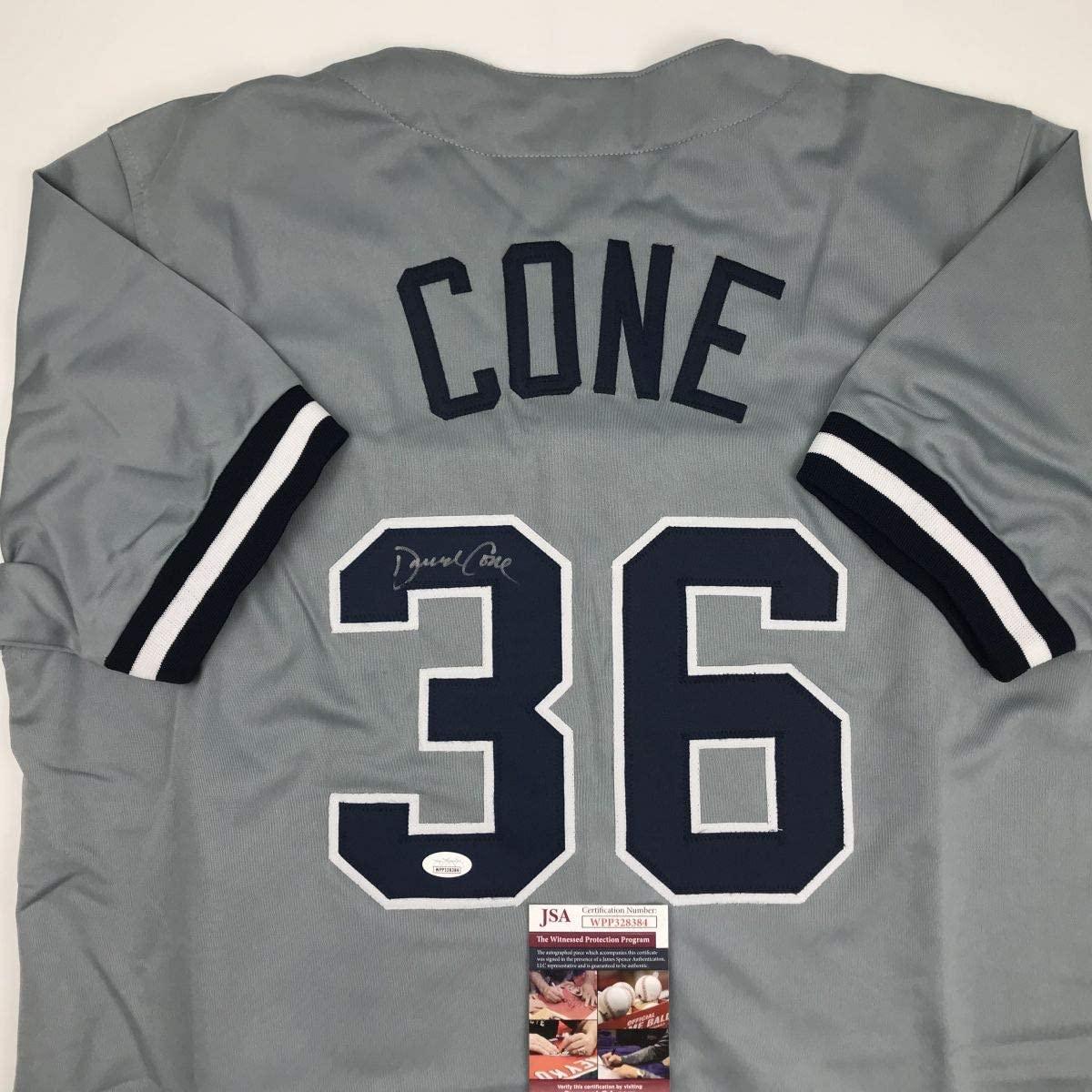 Autographed/Signed David Cone New York Grey Baseball Jersey JSA COA