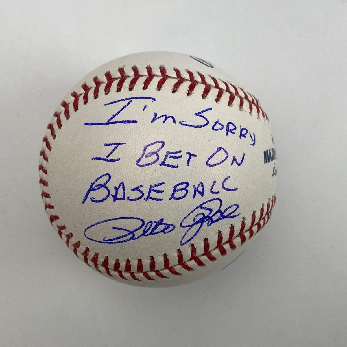 Autographed/Signed Pete Rose I'm Sorry I Bet On Baseball Rawlings ROML Rose Hologram COA