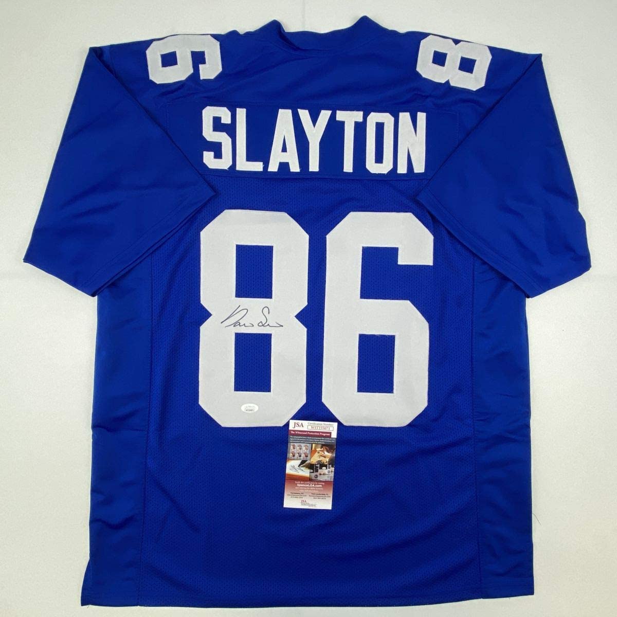 Autographed/Signed Darius Slayton New York Blue Football Jersey JSA COA