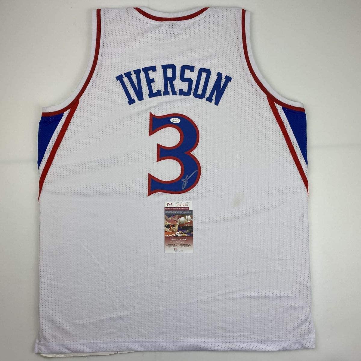 Autographed/Signed Allen Iverson Philadelphia White Retro Basketball Jersey JSA COA