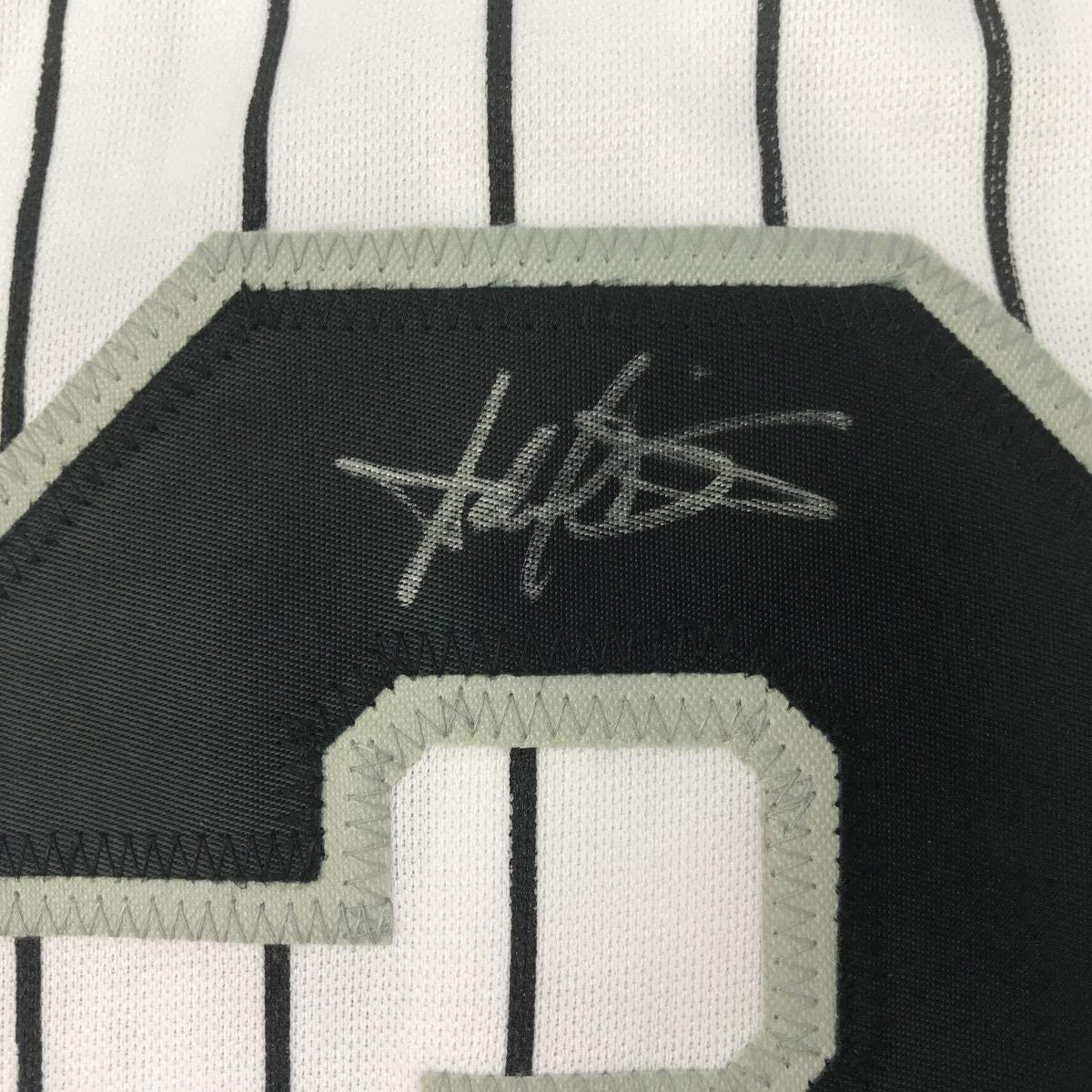 Framed Autographed/Signed Harold Baines 35x39 Chicago Pinstripe Baseball Jersey Beckett BAS COA