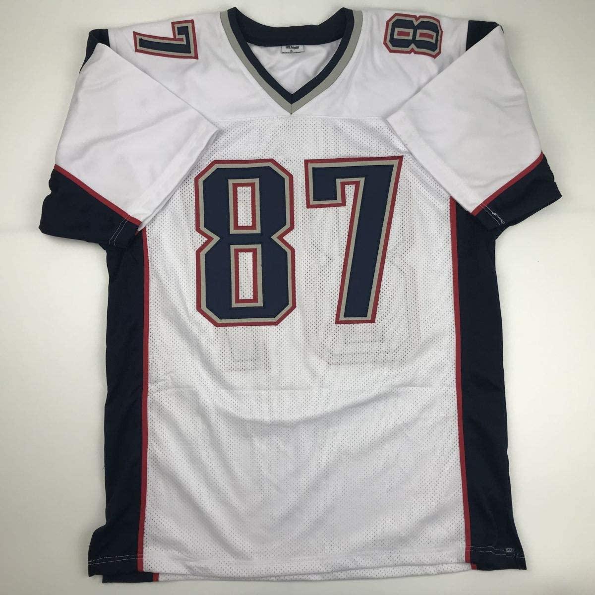 Autographed/Signed Rob Gronkowski New England White Football Jersey Beckett BAS COA