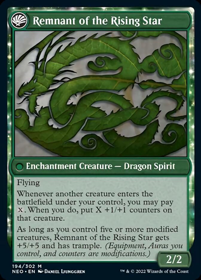 Jugan Defends the Temple // Remnant of the Rising Star (NEO-194) - Kamigawa: Neon Dynasty: (fandfc, enchantment) Foil