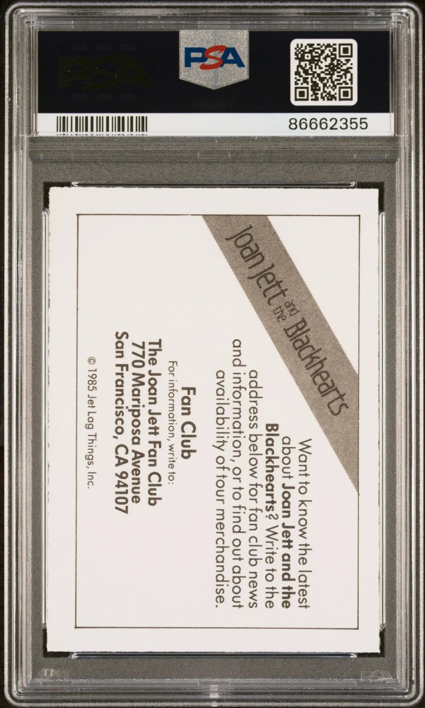 1985 WONDER BREAD ROCK STARS JOAN JETT/BLACKHEARTS ROCK STARS # - PSA 9