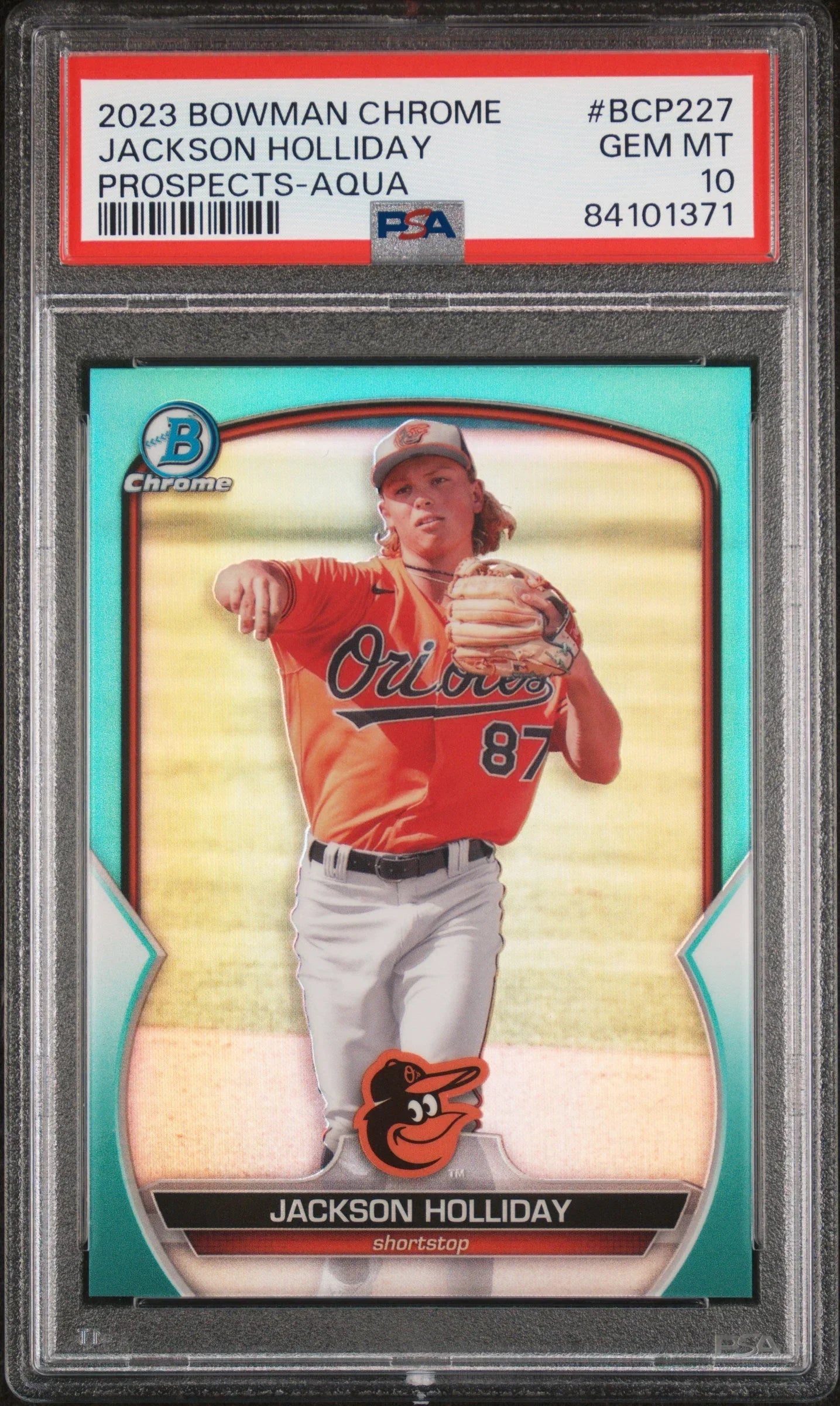 Graded 2023 Topps Bowman Chrome Jackson Holliday #BCP227 Prospects Aqua #/125 Rookie RC Baseball Card PSA 10 Gem Mint