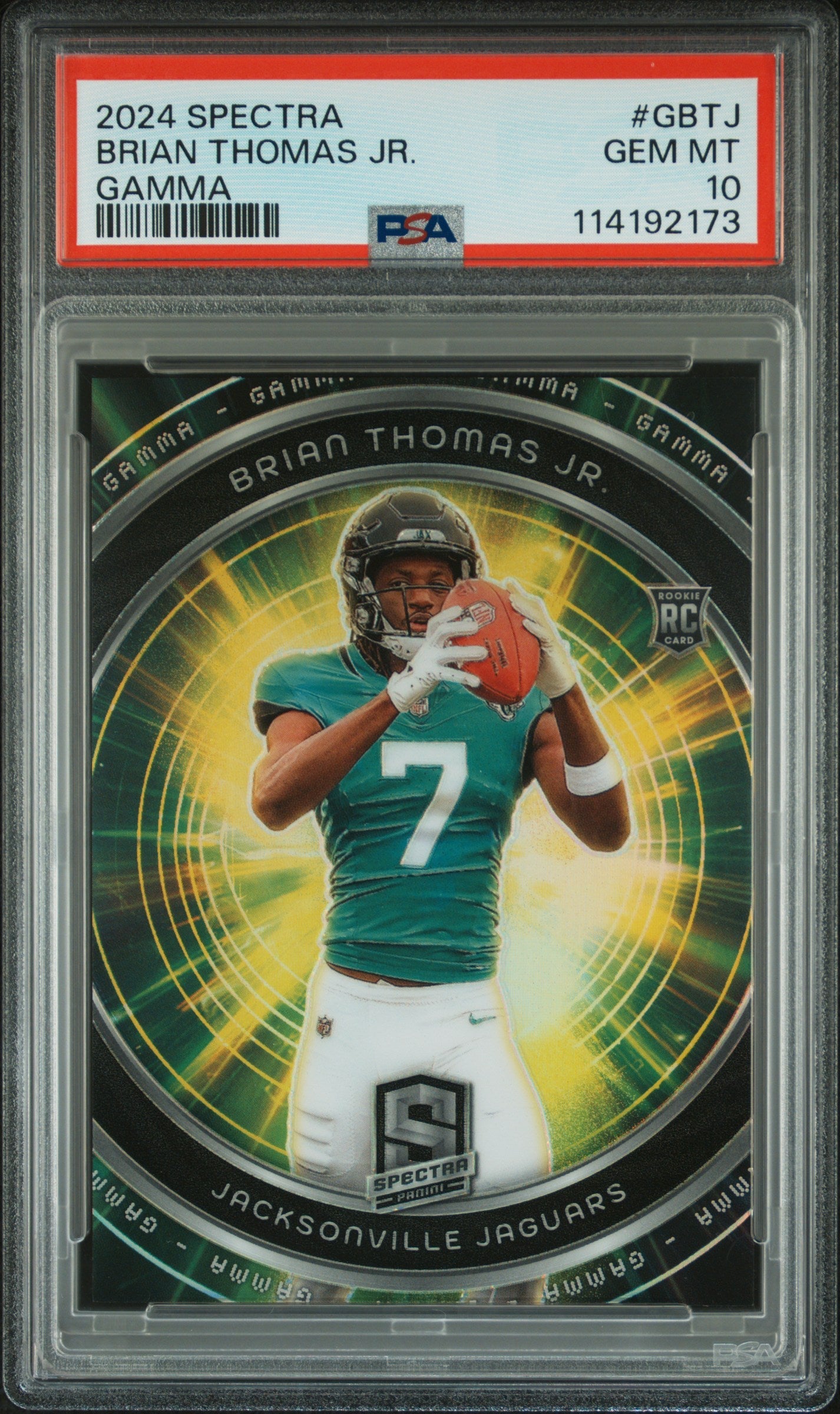 Graded 2024 Panini Spectra Brian Thomas Jr #GBTJ Gamma Rookie RC Football Card PSA 10 Gem Mint