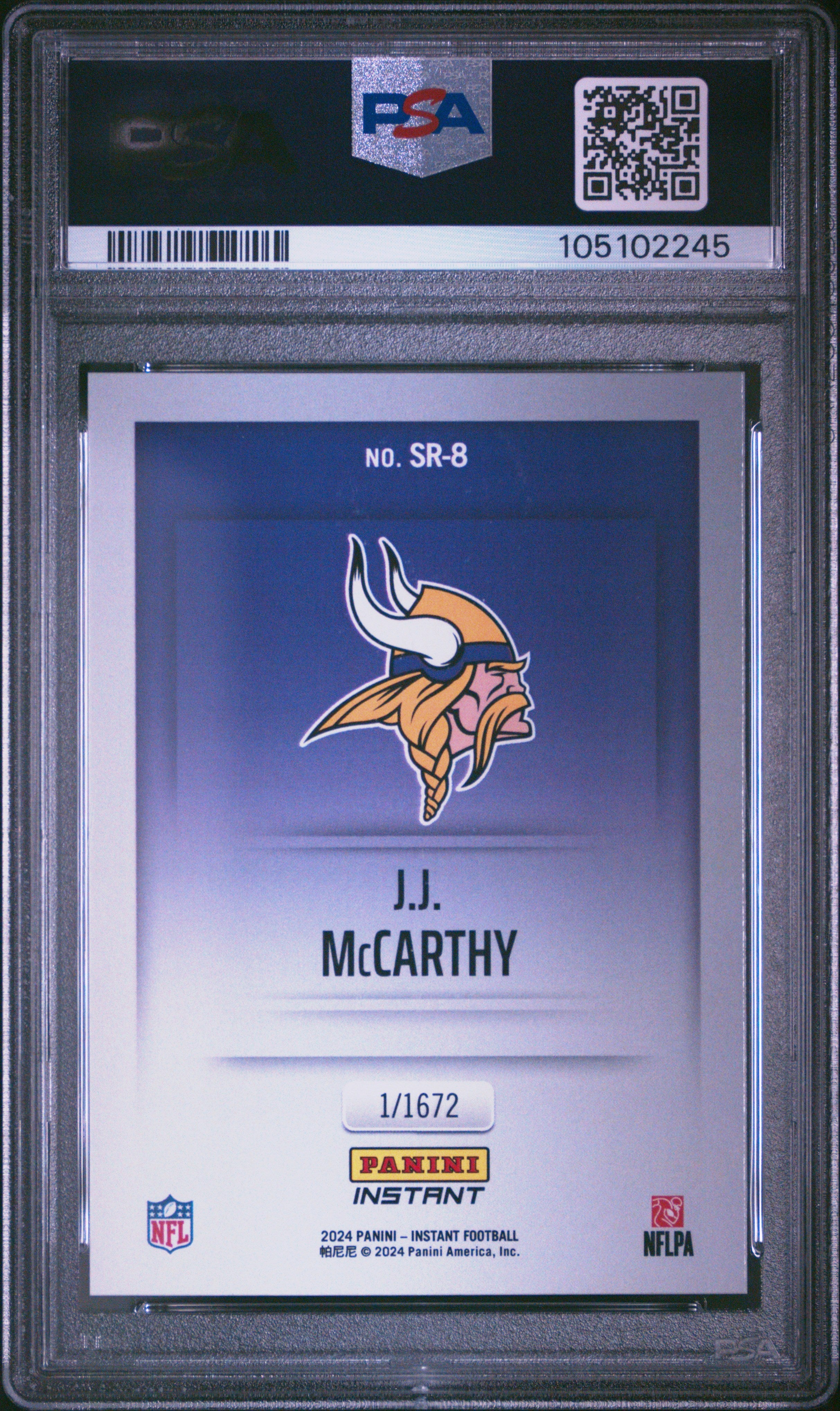Graded 2024 Panini Instant JJ McCarthy #SR8 Studio Rookies /1672 Rookie RC Football Card PSA 10 Gem Mint