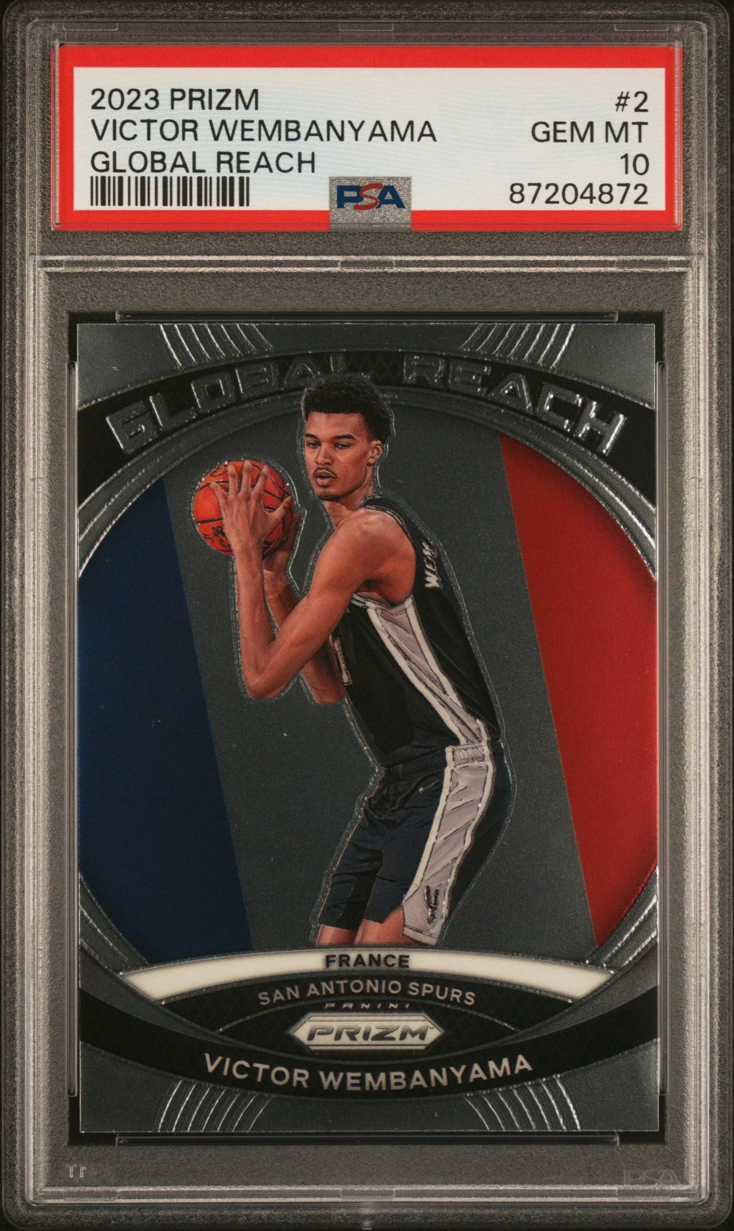 Graded 2023 Panini Prizm Victor Wembanyama #2 Global Reach Rookie RC Basketball Card PSA 10 Gem Mint