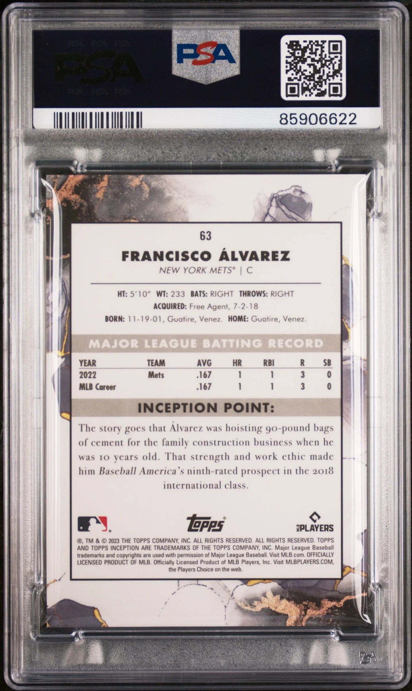 Graded 2023 Topps Inception Francisco Alvarez #63 Rookie RC Baseball Card PSA 10 Gem Mint