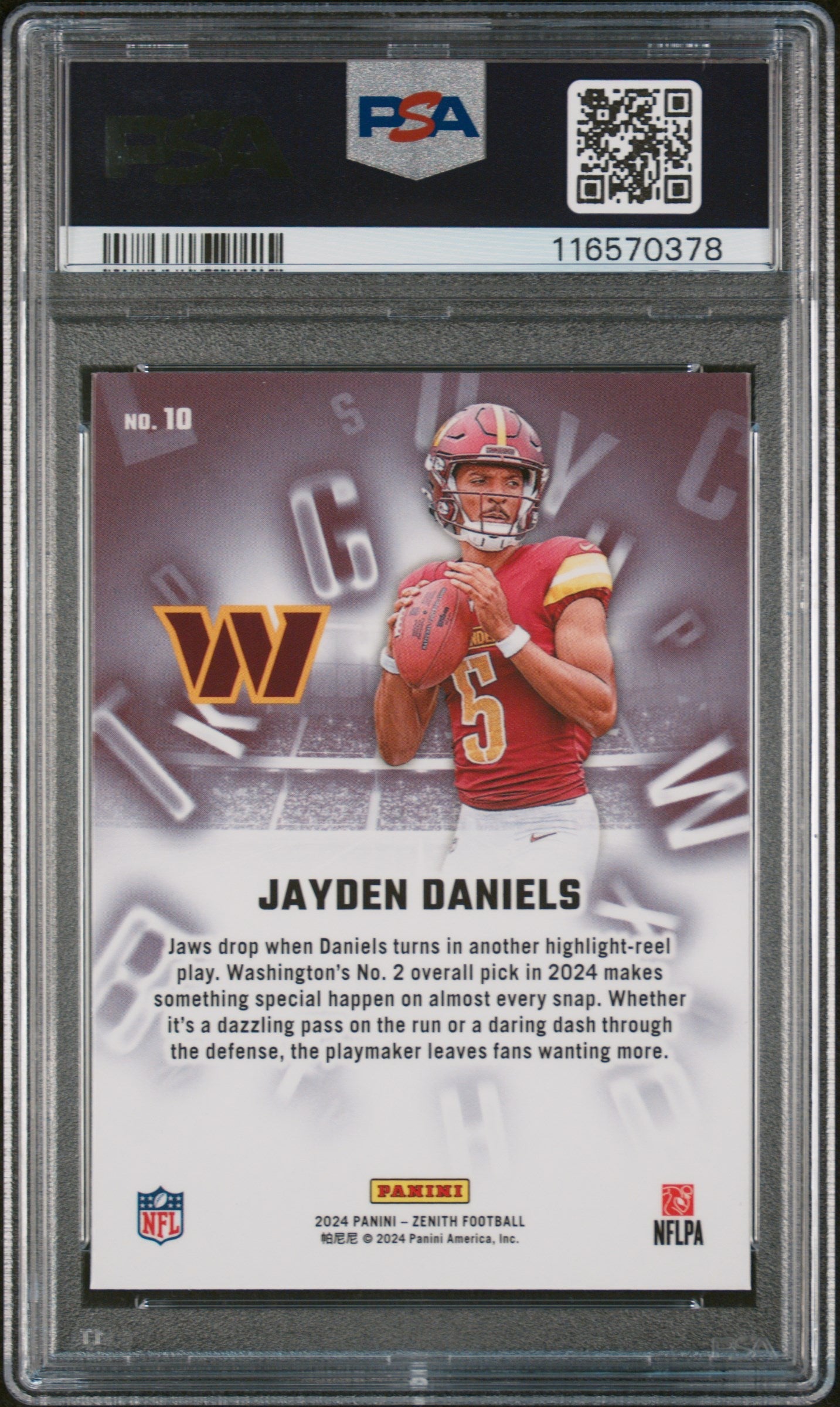 Graded 2024 Panini Zenith Jayden Daniels #10 A to Z Rookie RC Football Card PSA 10 Gem Mint