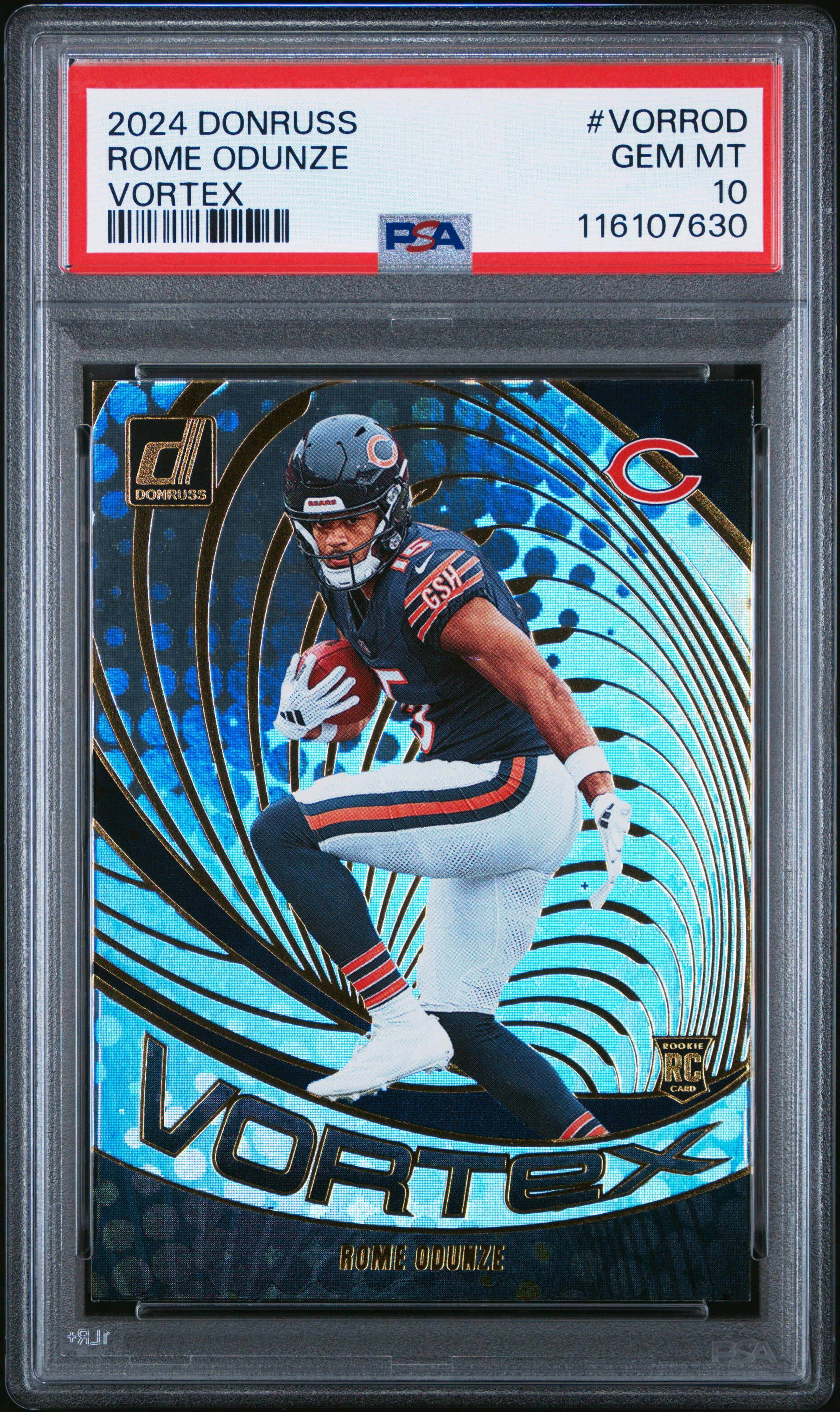 Graded 2024 Panini Donruss Rome Odunze #VORROD Vortex Rookie RC Football Card PSA 10 Gem Mint