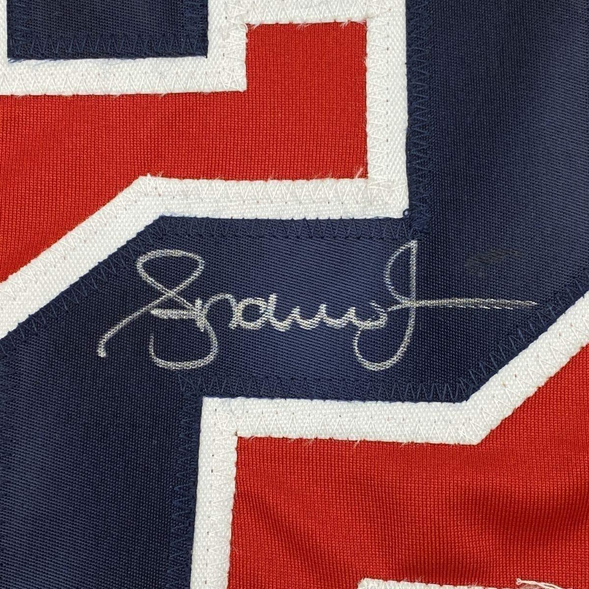 Framed Autographed/Signed Andruw Jones 35x39 Atlanta Red Baseball Jersey PSA/DNA COA