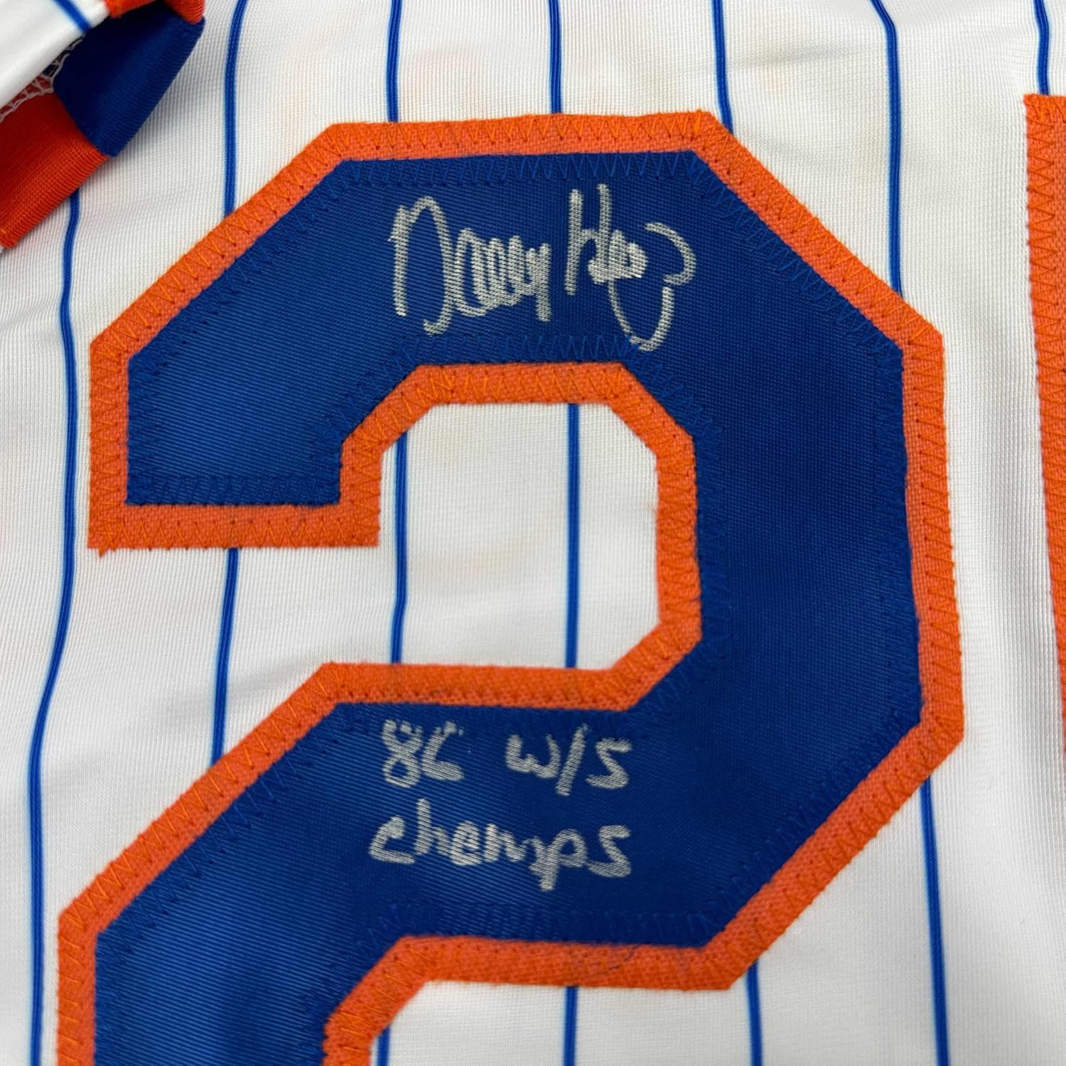 Framed Autographed/Signed Danny Heep 35x39 86 WS Champs New York Pinstripe Baseball Jersey JSA COA