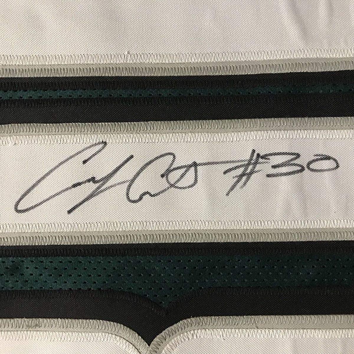 Framed Autographed/Signed Corey Clement 35x39 Philadelphia Eagles Green Football Jersey JSA COA
