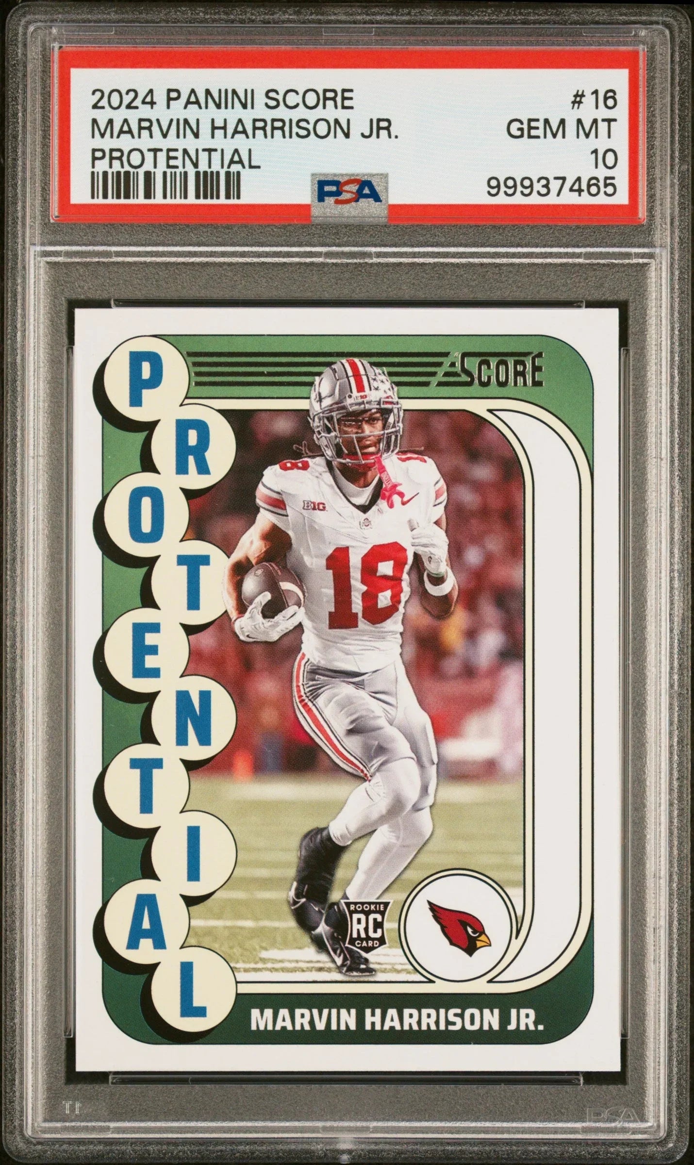 Graded 2024 Panini Score Marvin Harrison Jr #16 Protential Rookie RC Football Card PSA 10 Gem Mint