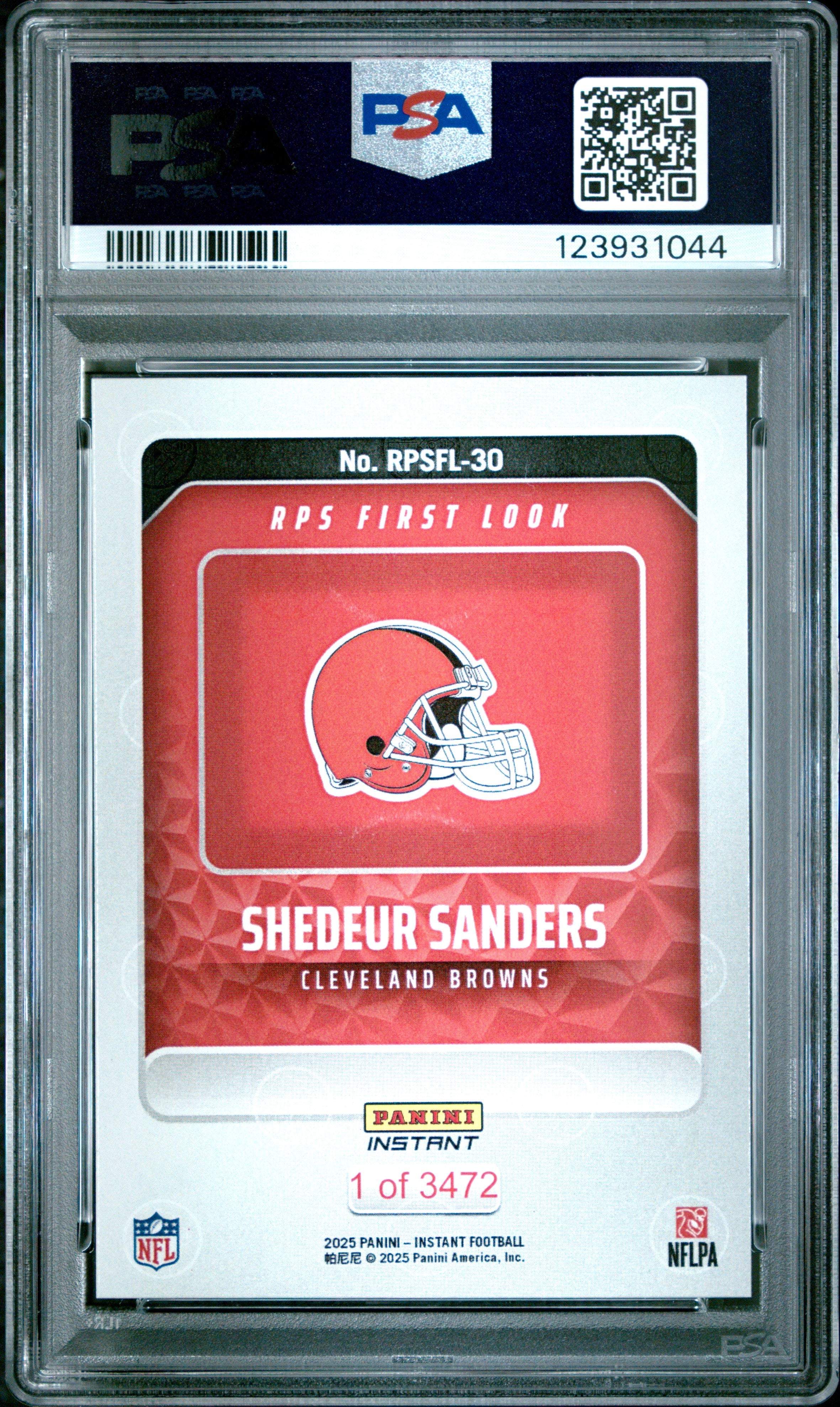 Graded 2025 Panini Instant Shedeur Sanders #RPSFL30 RPS First Look Rookie RC Football Card PSA 10 Gem Mint