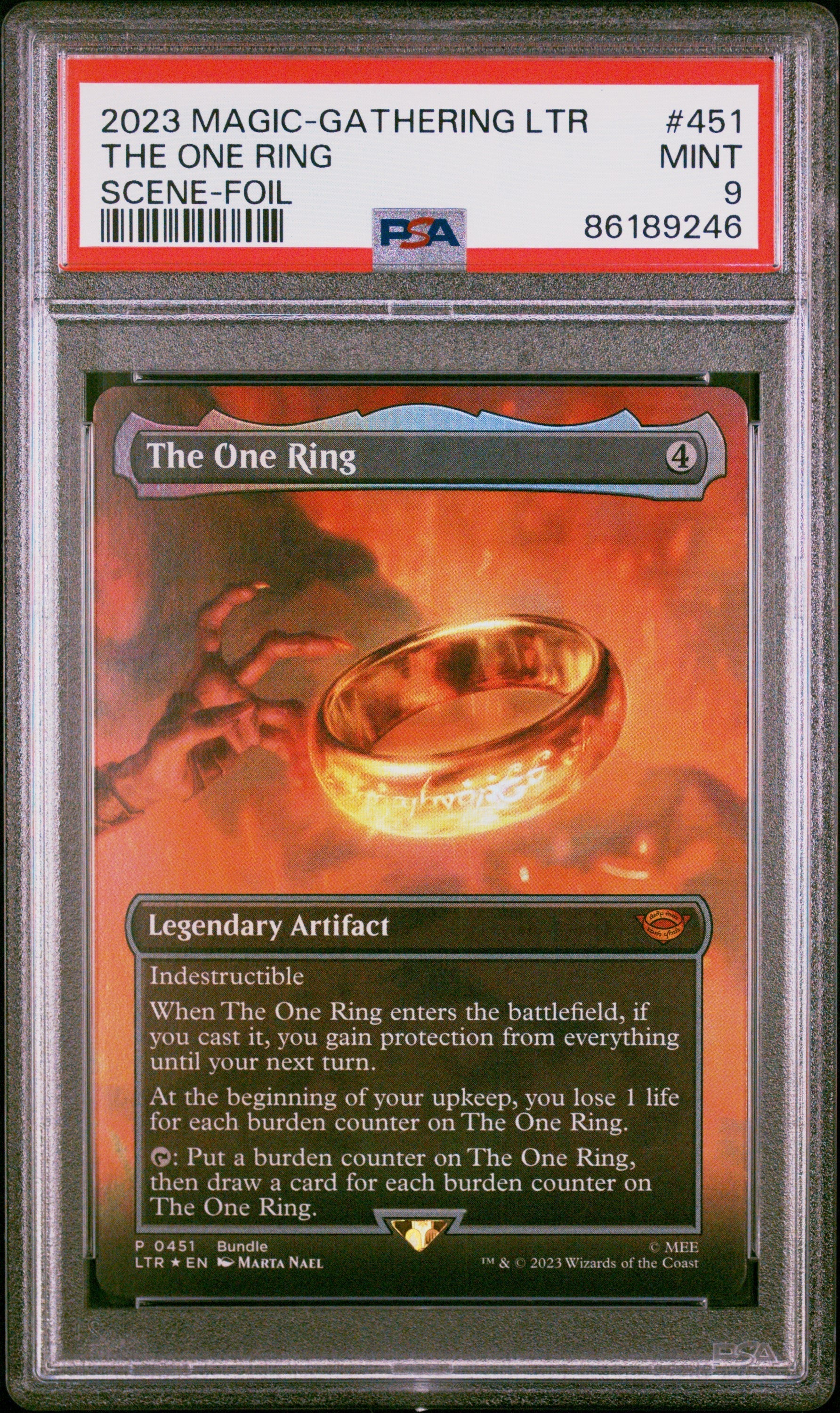 Graded 2023 Magic The Gathering Lord of the Rings The One Ring Scene Foil #451 Card PSA 9 Mint