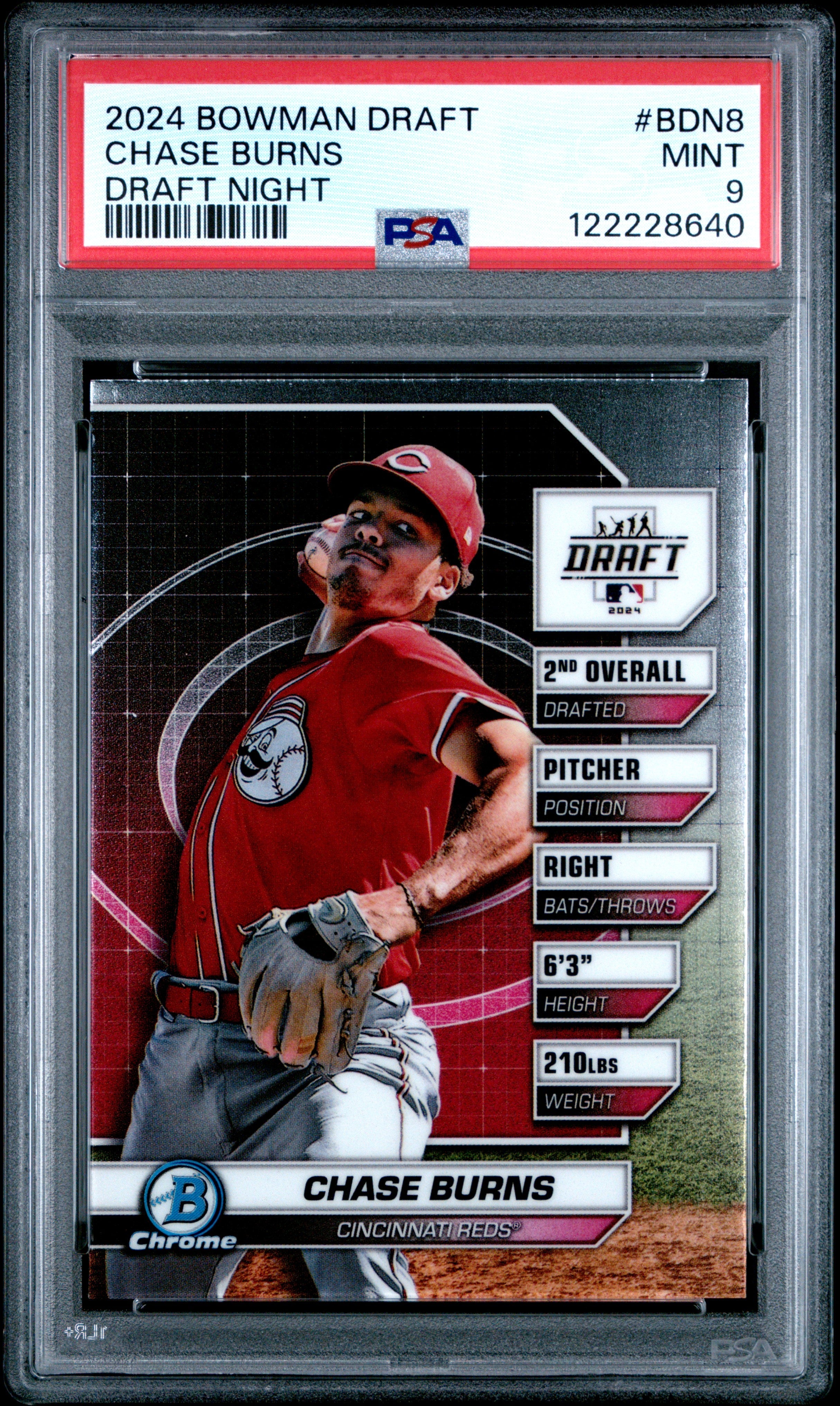 Graded 2024 Topps Bowman Draft Chase Burns #BDN8 Draft Night Rookie RC Baseball Card PSA 9 Mint