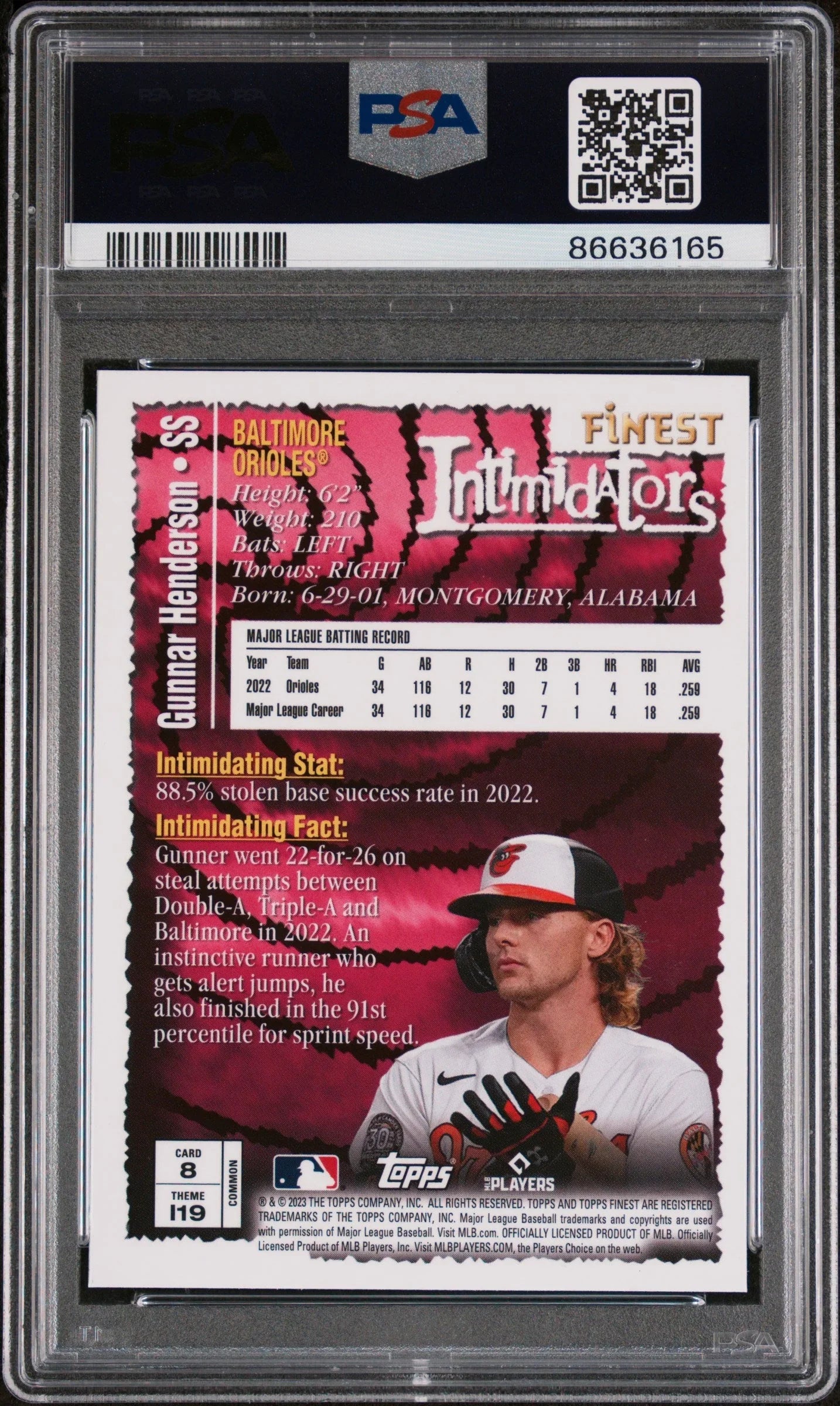 2023 TOPPS FINEST FLASHBACKS GUNNAR HENDERSON  #8 - PSA 9