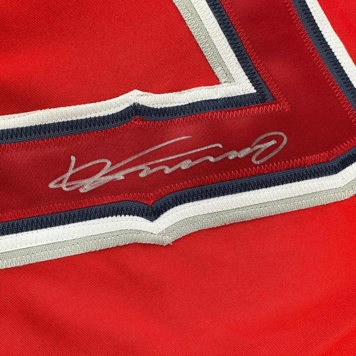 Framed Autographed/Signed Vladimir Vlad Guerrero 35x39 Los Angeles LA Anaheim Red Baseball Jersey Beckett BAS COA