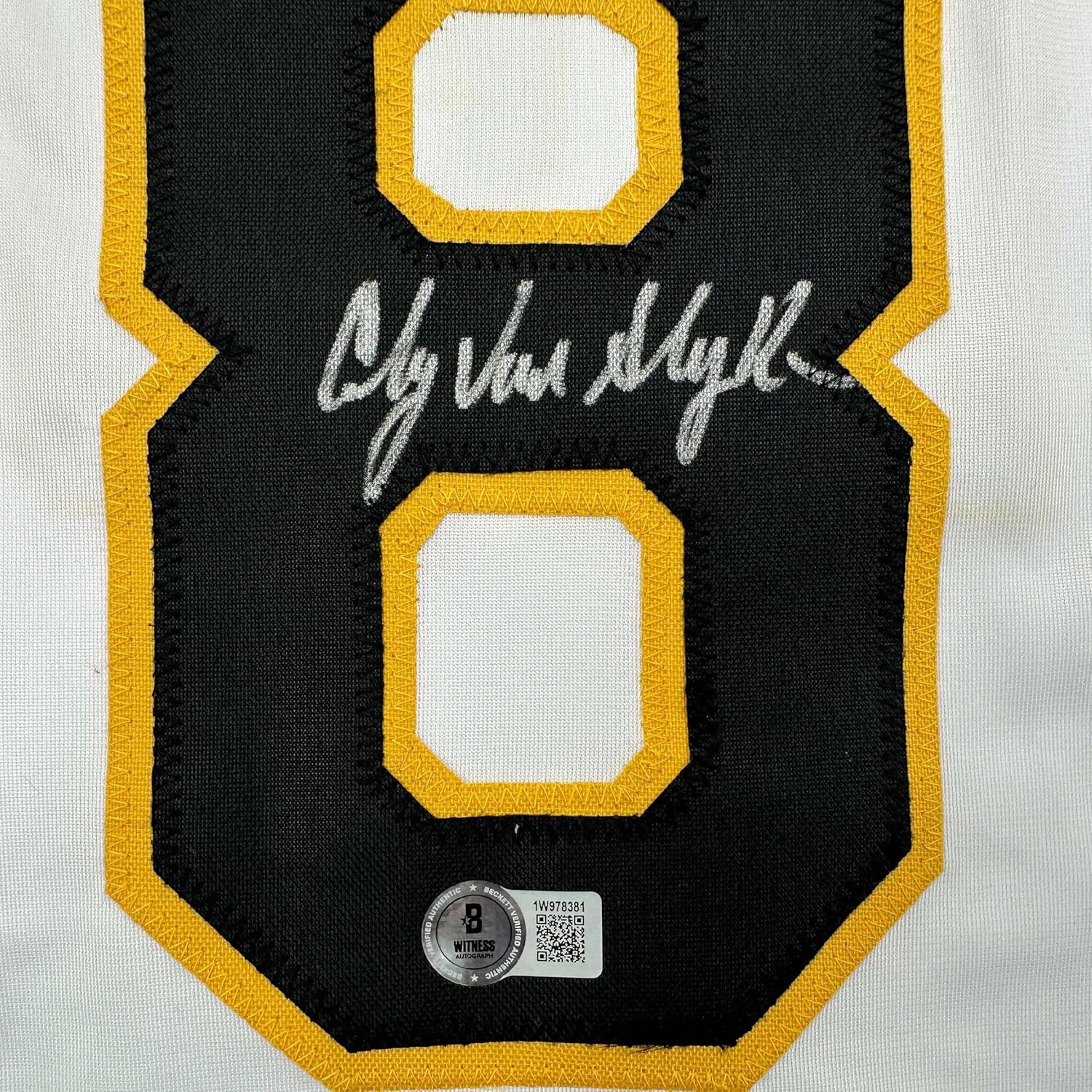 Framed Autographed/Signed Andy Van Slyke 35x39 Pittsburgh White Baseball Jersey Beckett BAS COA