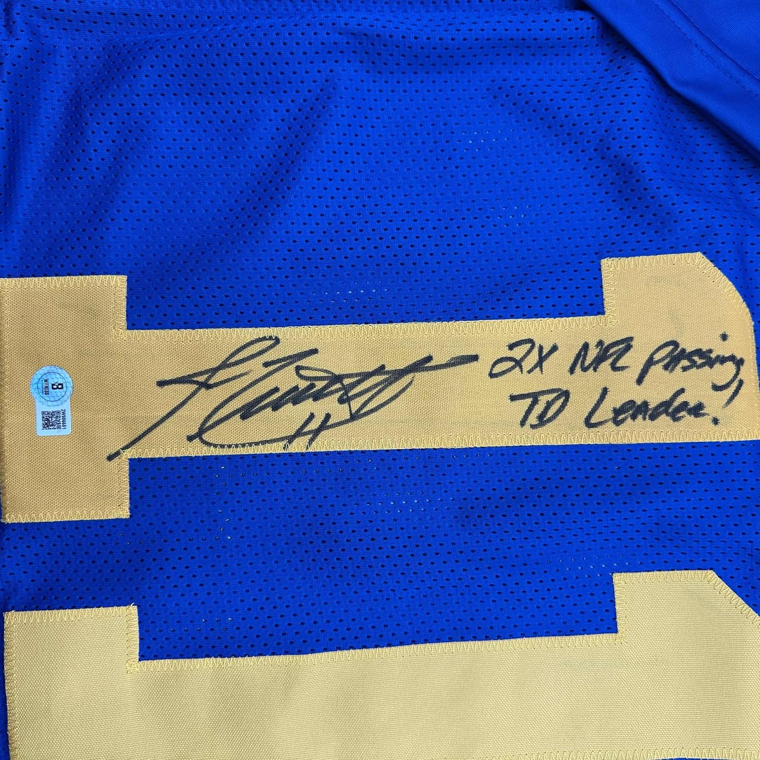 Framed Autographed/Signed Jim Everett 2x Passing TD Leader 35x39 Los Angeles LA Blue Football Jersey Beckett BAS COA