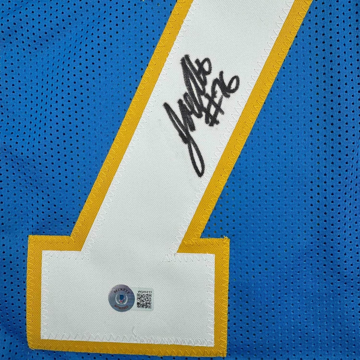 Framed Autographed/Signed Joe Alt 35x39 Los Angeles LA Powder Blue Football Jersey Beckett BAS COA