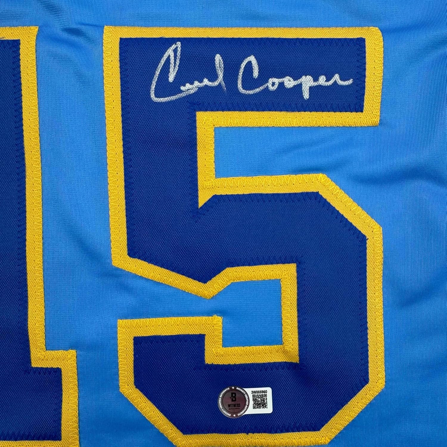 Framed Autographed/Signed Cecil Cooper 35x39 Milwaukee Blue Baseball Jersey Beckett BAS COA