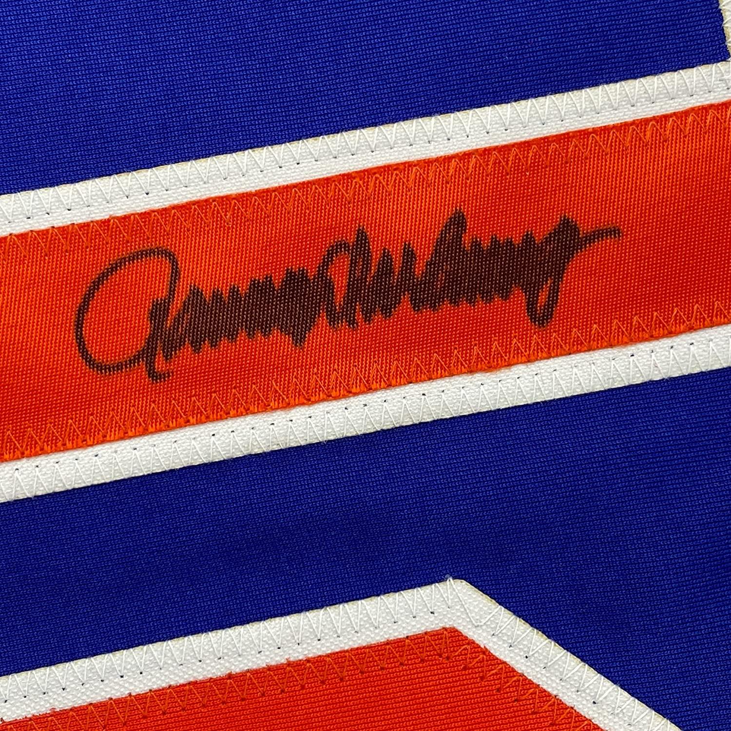 Framed Autographed/Signed Ron Darling 35x39 New York Blue Baseball Jersey JSA COA