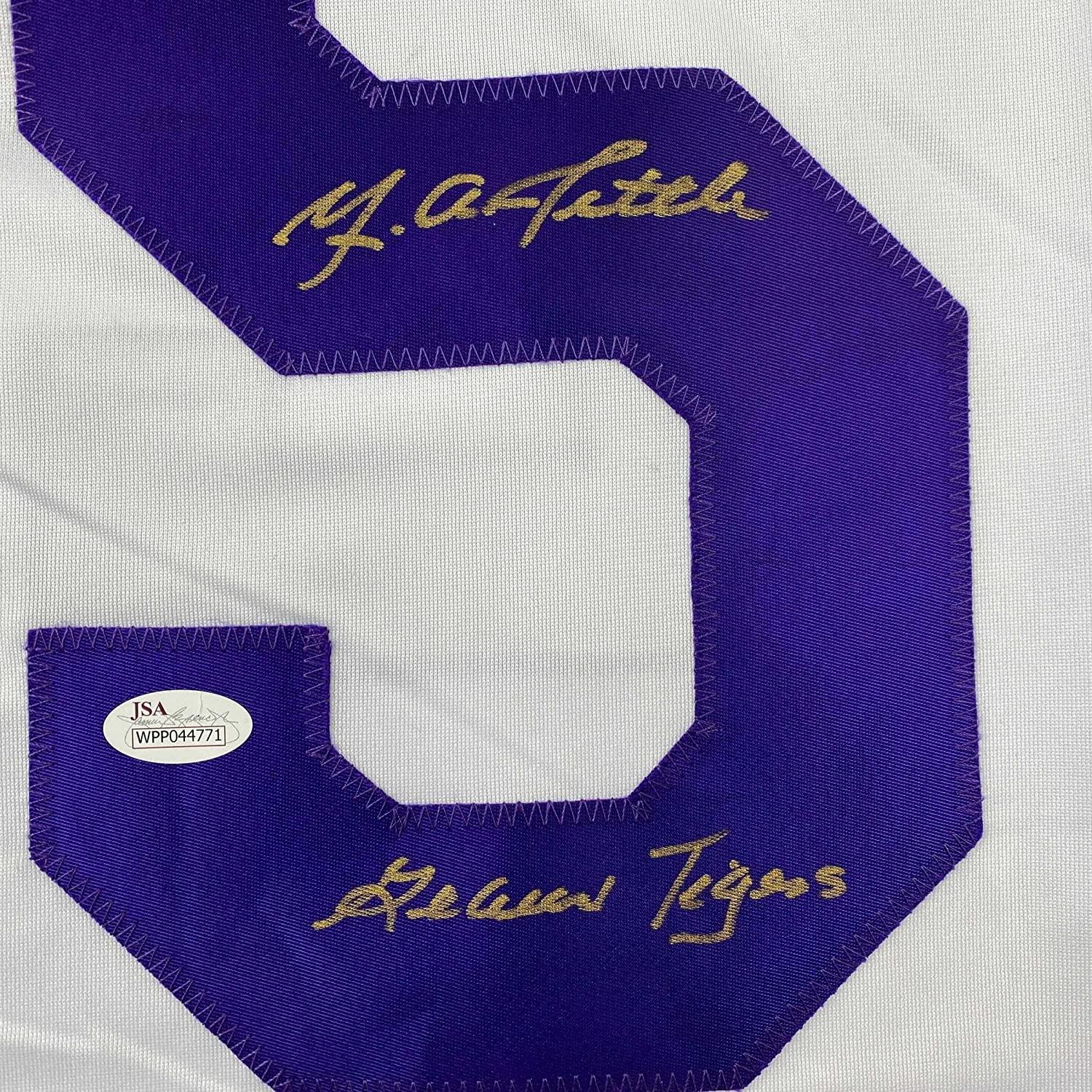 Framed Autographed/Signed YA Y.A. Tittle 35x39 Inscribed Geaux Tigers LSU White College Football Jersey JSA COA