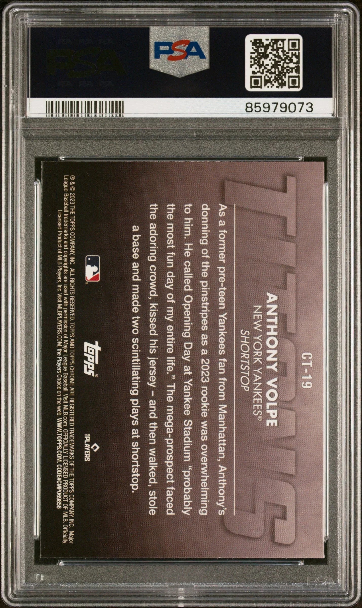 Graded 2023 Topps Chrome Anthony Volpe #CT19 Titans Rookie RC Baseball Card PSA 10 Gem Mint
