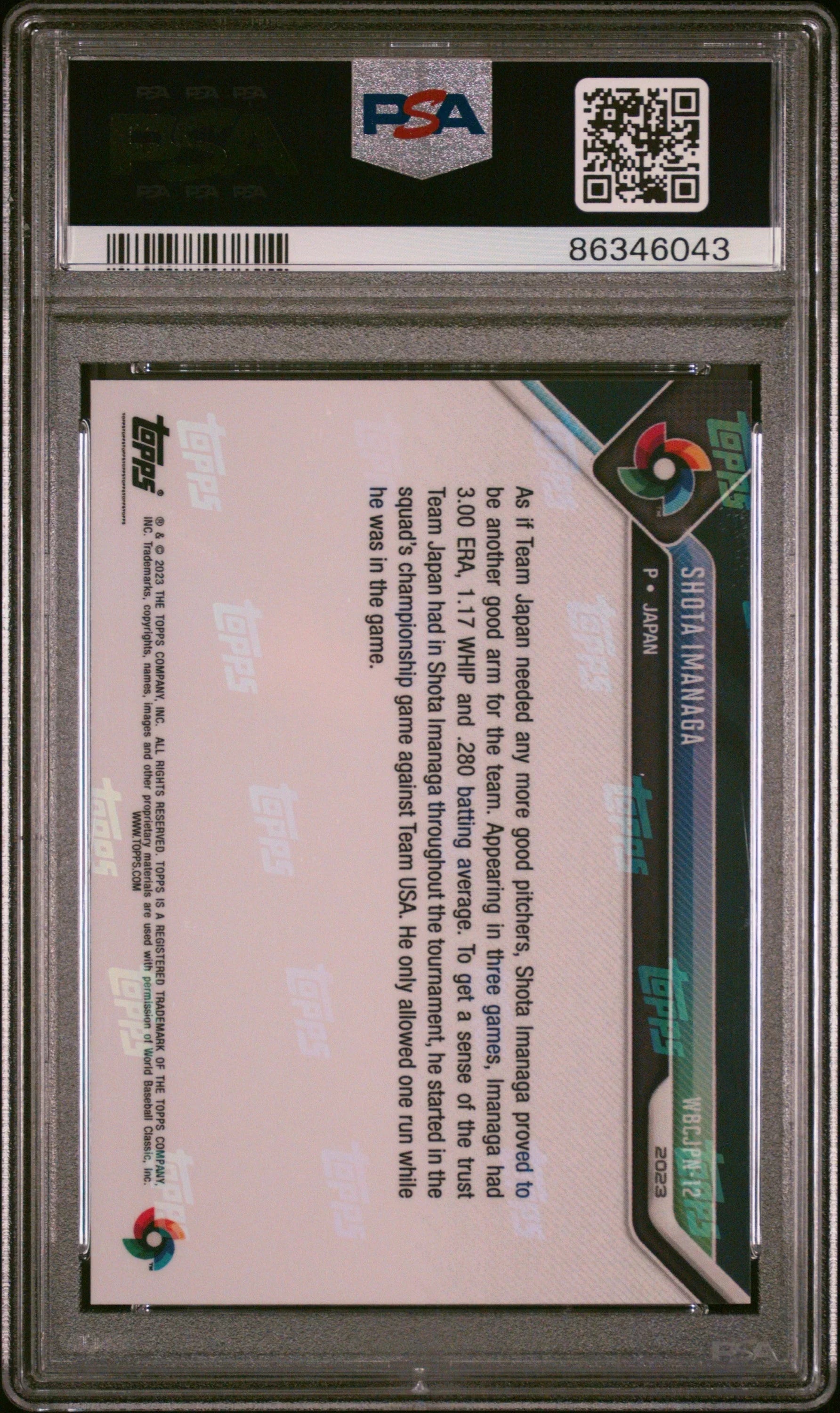 Graded 2023 Topps Now Shota Imanaga #WBCJPN12 WBC Champions Team Rookie RC Baseball Card PSA 10 Gem Mint