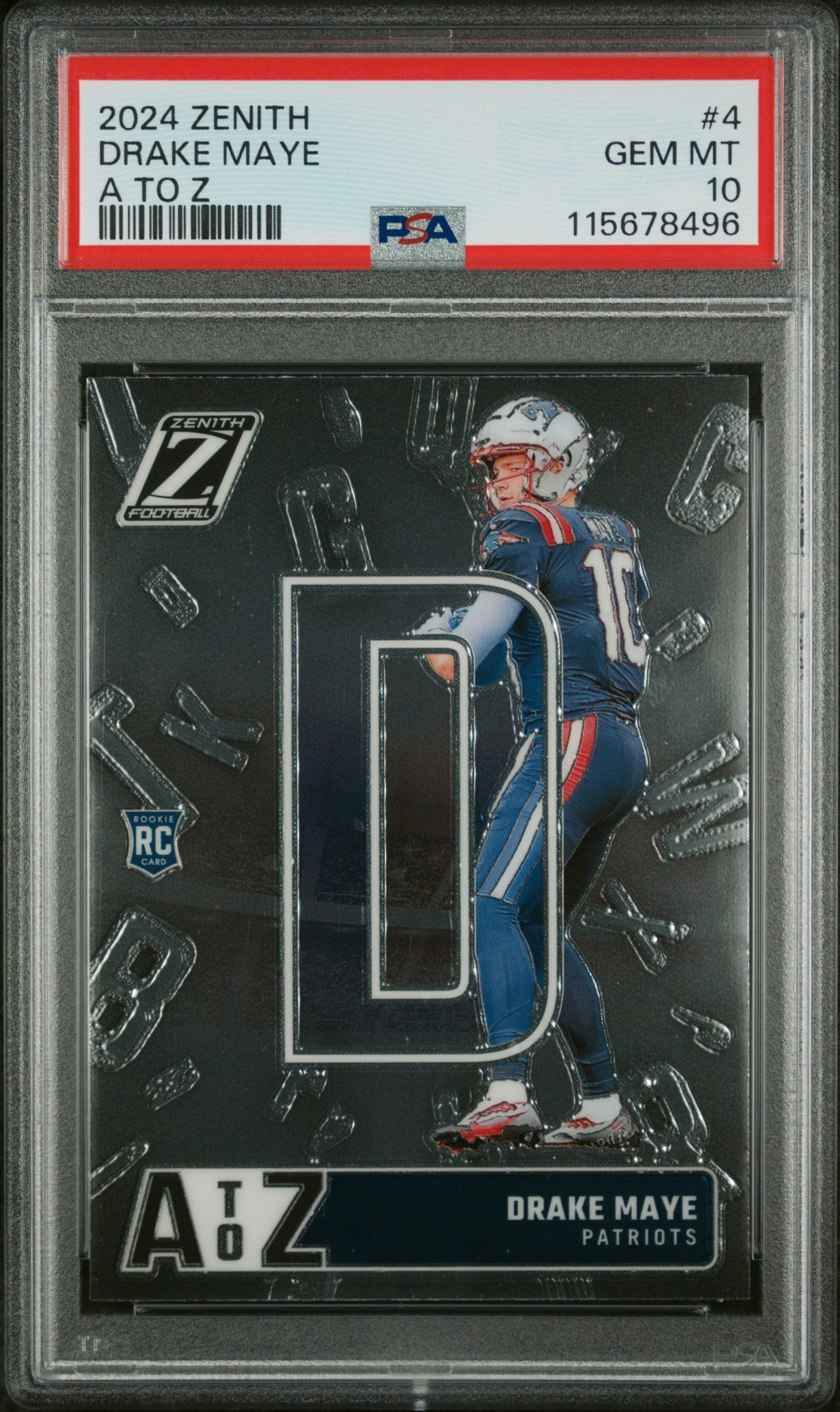 Graded 2024 Panini Zenith Drake Maye #4 A to Z Rookie RC Football Card PSA 10 Gem Mint