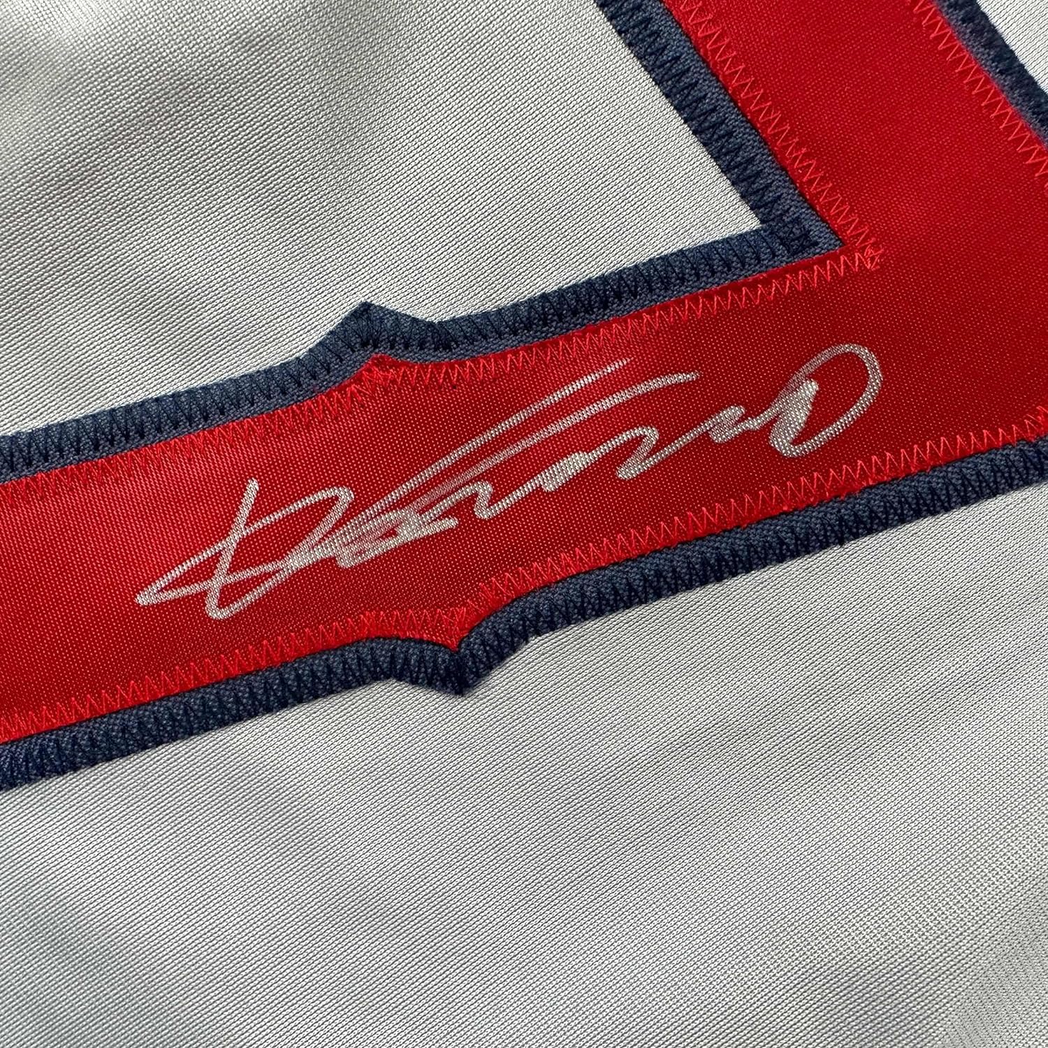 Framed Autographed/Signed Vladimir Vlad 35x39 Guerrero Los Angeles LA Anaheim Grey Baseball Jersey Beckett BAS COA