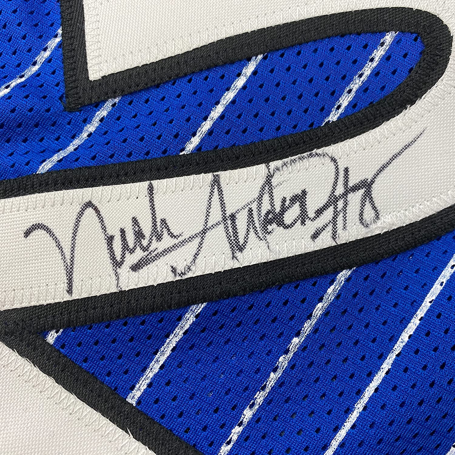 Framed Autographed/Signed Nick Anderson 35x39 Orlando Blue Pinstripe Basketball Jersey PSA/DNA COA