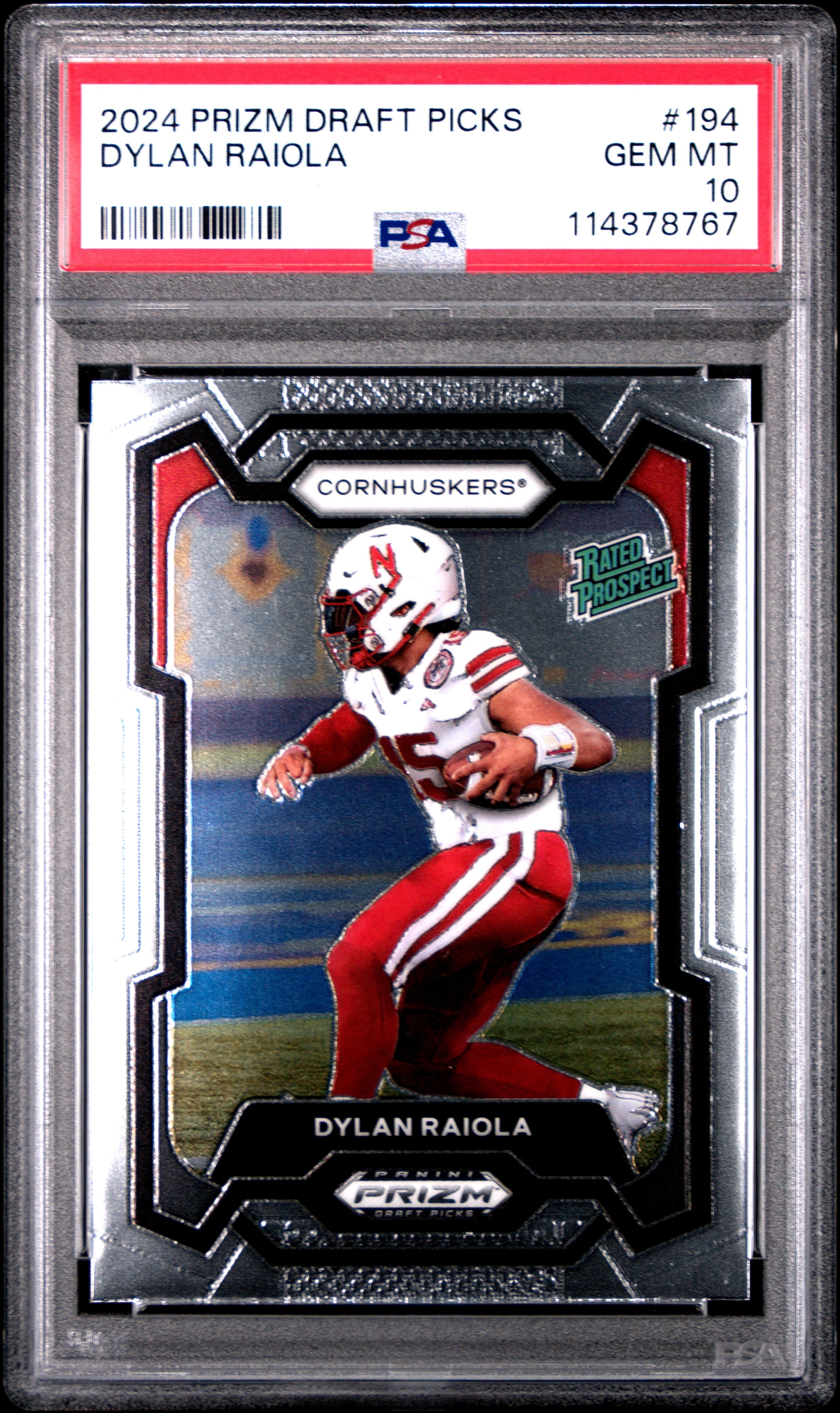 Graded 2024 Panini Prizm Draft Picks Dylan Raiola #194 Rookie RC Football Card PSA 10 Gem Mint