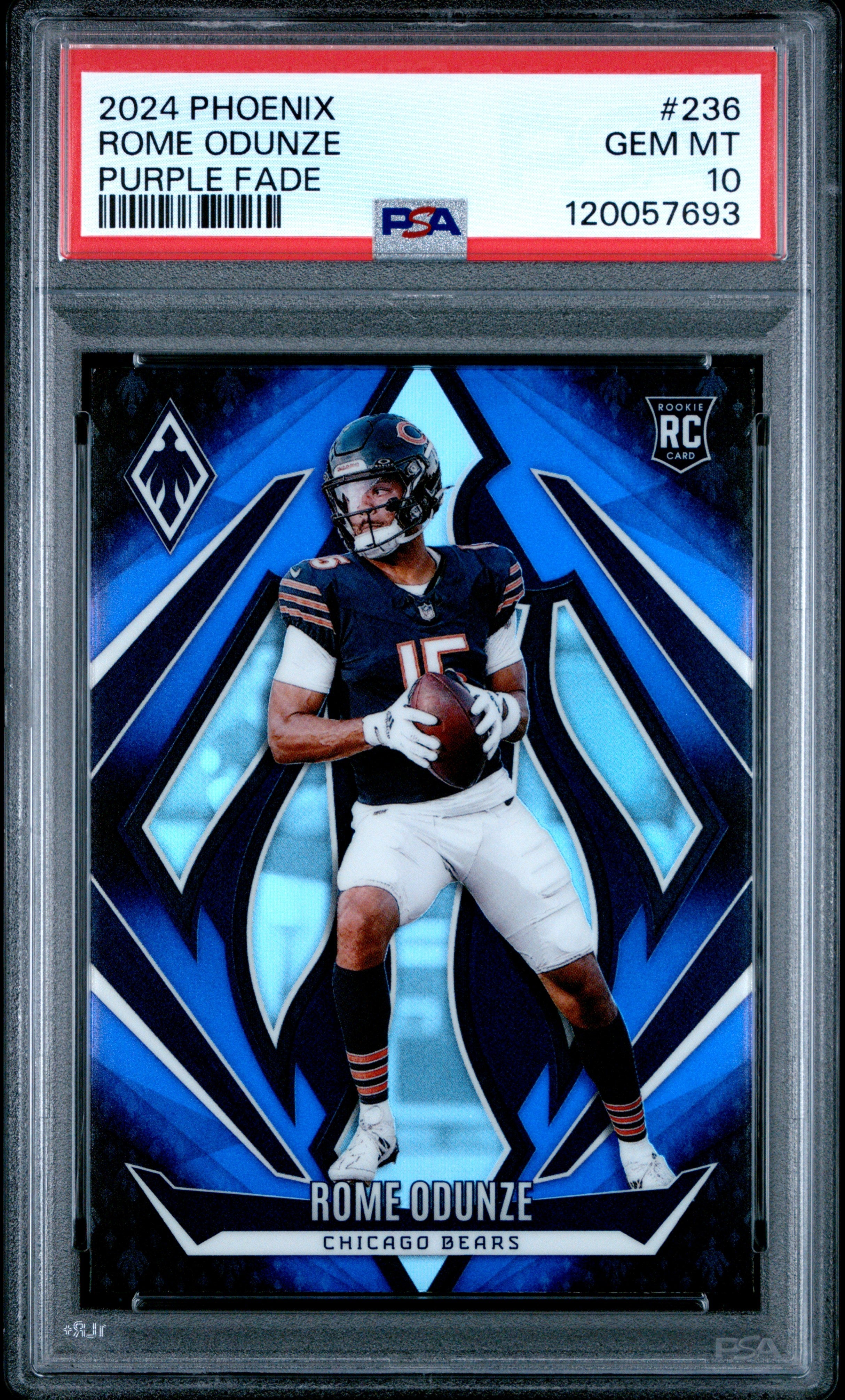 Graded 2024 Panini Phoenix Rome Odunze #236 Purple Fade Rookie RC Football Card PSA 10 Gem Mint