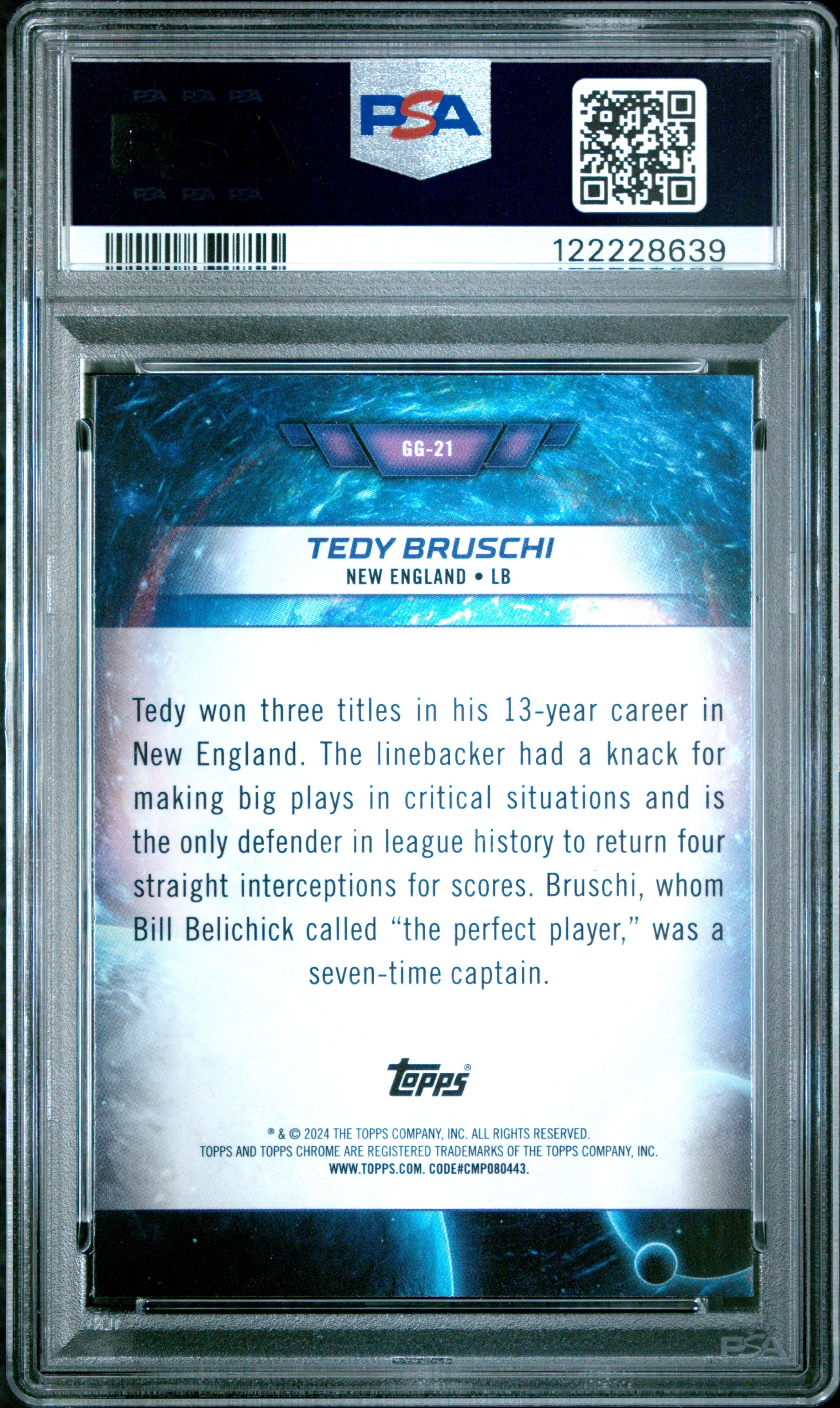 Graded 2024 Topps Cosmic Chrome Tedy Bruschi #GG21 Galaxy Greats Football Card PSA 10 Gem Mint