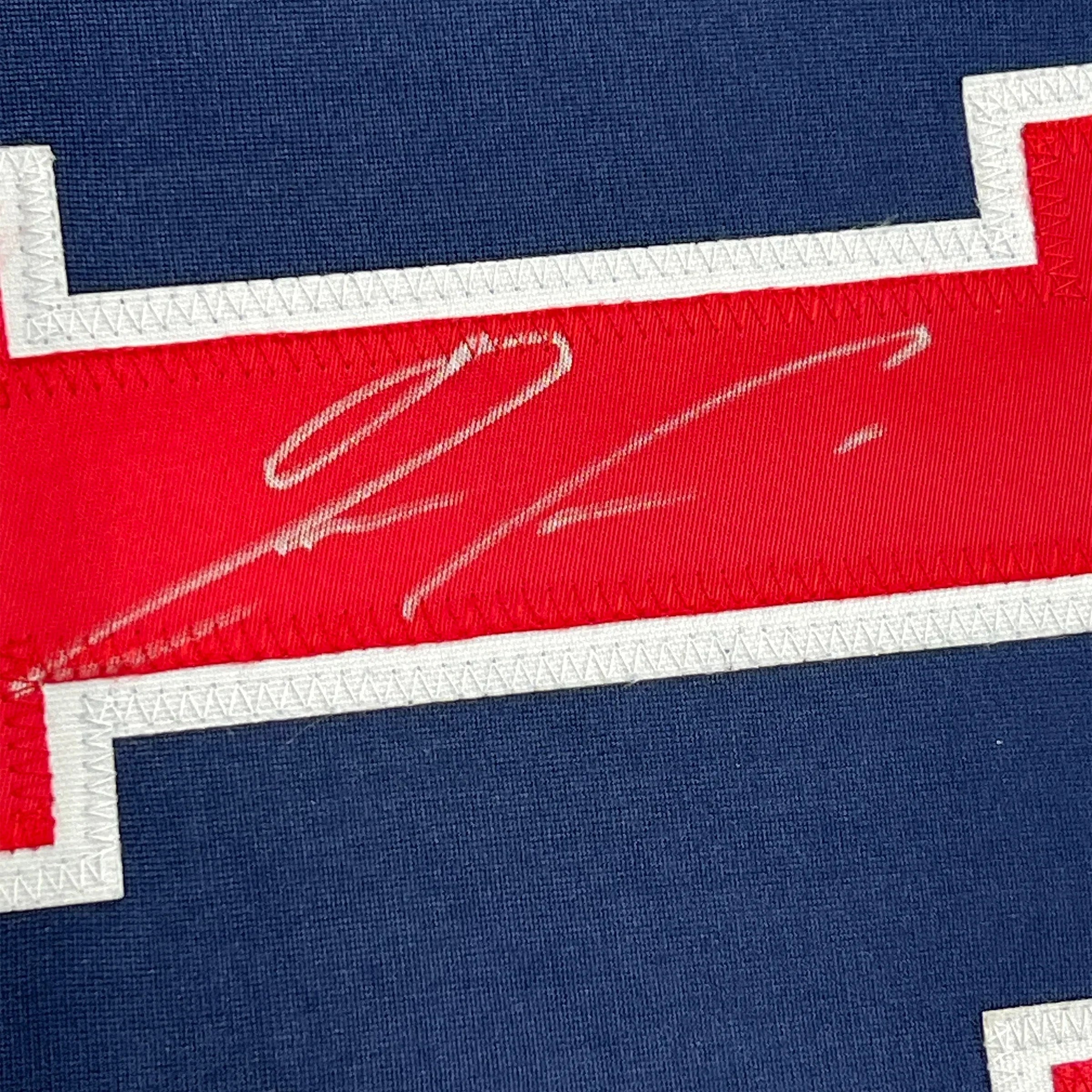 Framed Autographed/Signed Ronald Acuna Jr. 35x39 Atlanta Blue Baseball Jersey JSA COA