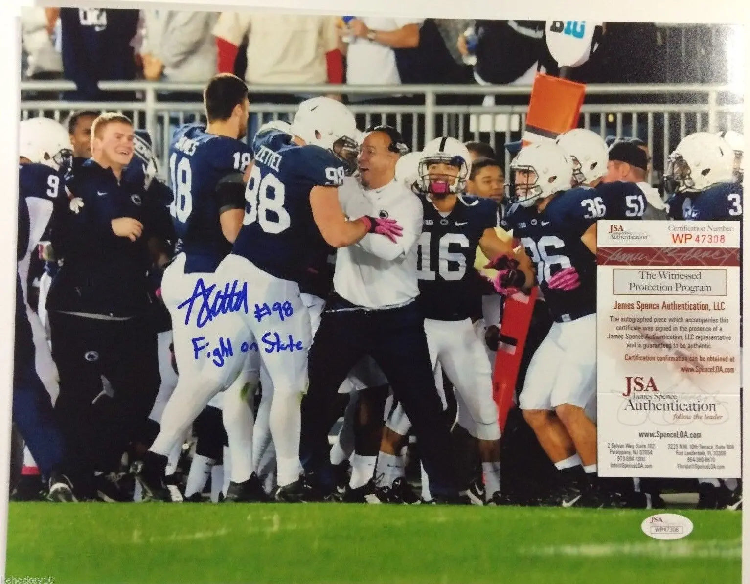 Anthony Zettel Autographed Signed Inscribed Penn State 11X14 Photo Jsa Coa