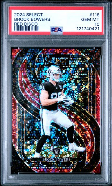 Graded 2024 Panini Select Brock Bowers #118 /49 Red Disco Rookie RC Football Card PSA 10 Gem Mint