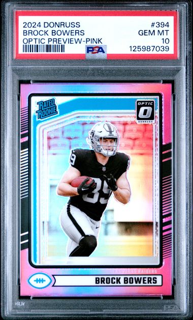 Graded 2024 Panini Donruss Brock Bowers #394 Optic Preview Pink Rookie RC Football Card PSA 10 Gem Mint