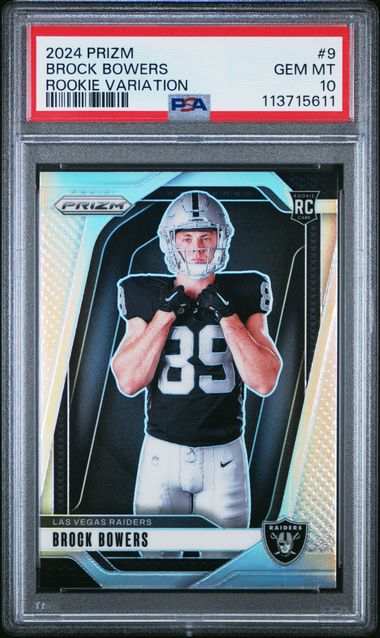 Graded 2024 Panini Prizm Rookie Variation Brock Bowers #9 Rookie RC Football Card PSA 10 Gem Mint